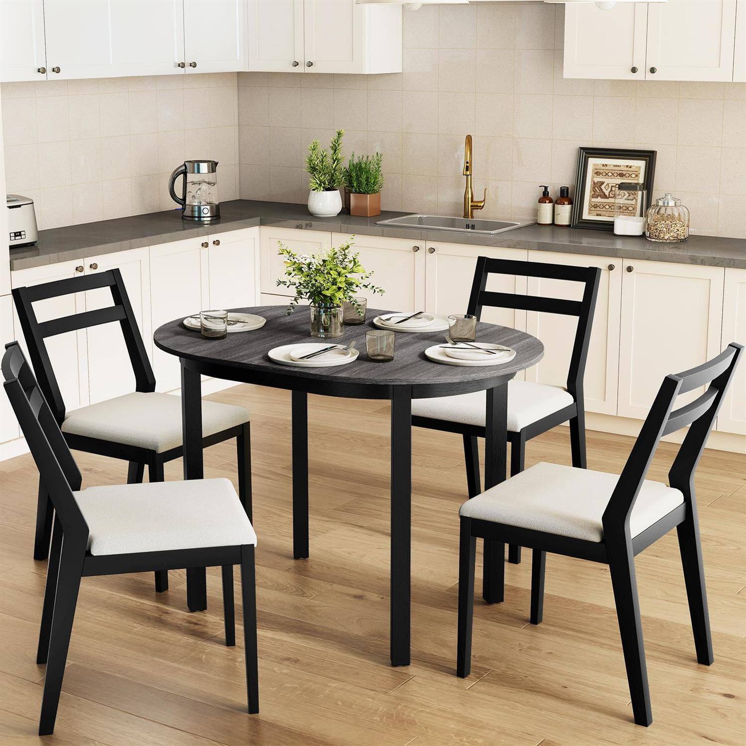 Alt View 3. Pefilos - 43" Wooden Dining Table,Rubber Wood Legs Waterproof Surface,Anti-Slip Pads,Black - Black.