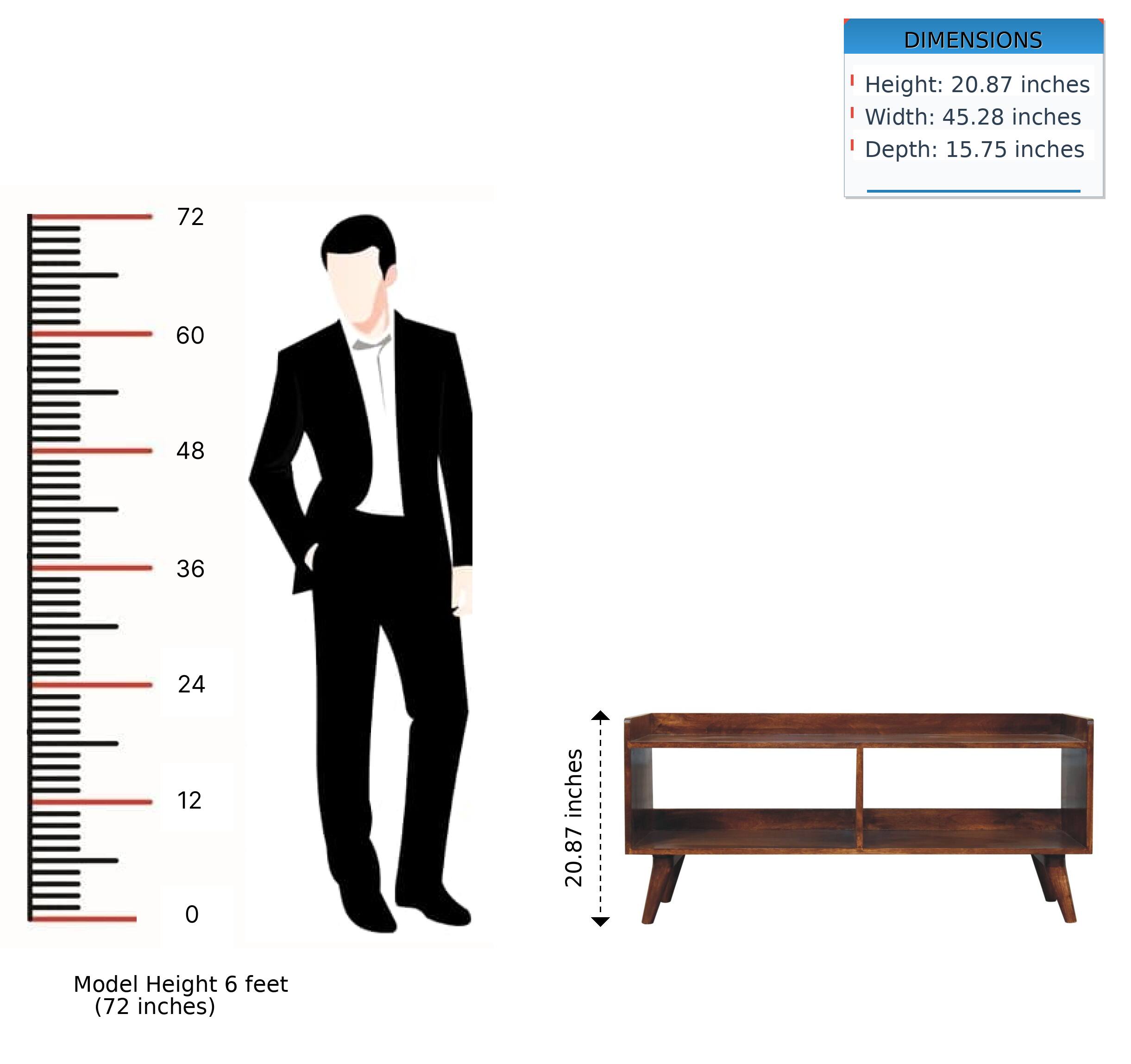 DIMENSIONS  
- Height: 20.87 inches  
- Width: 45.28 inches  
- Depth: 15.75 inches  

Model Height: 6 feet (72 inches)