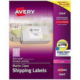 Avery - Easy Peel Laser Shipping Labels, 3-1/3" x 4", 300 Labels/Box (5664) - Clear