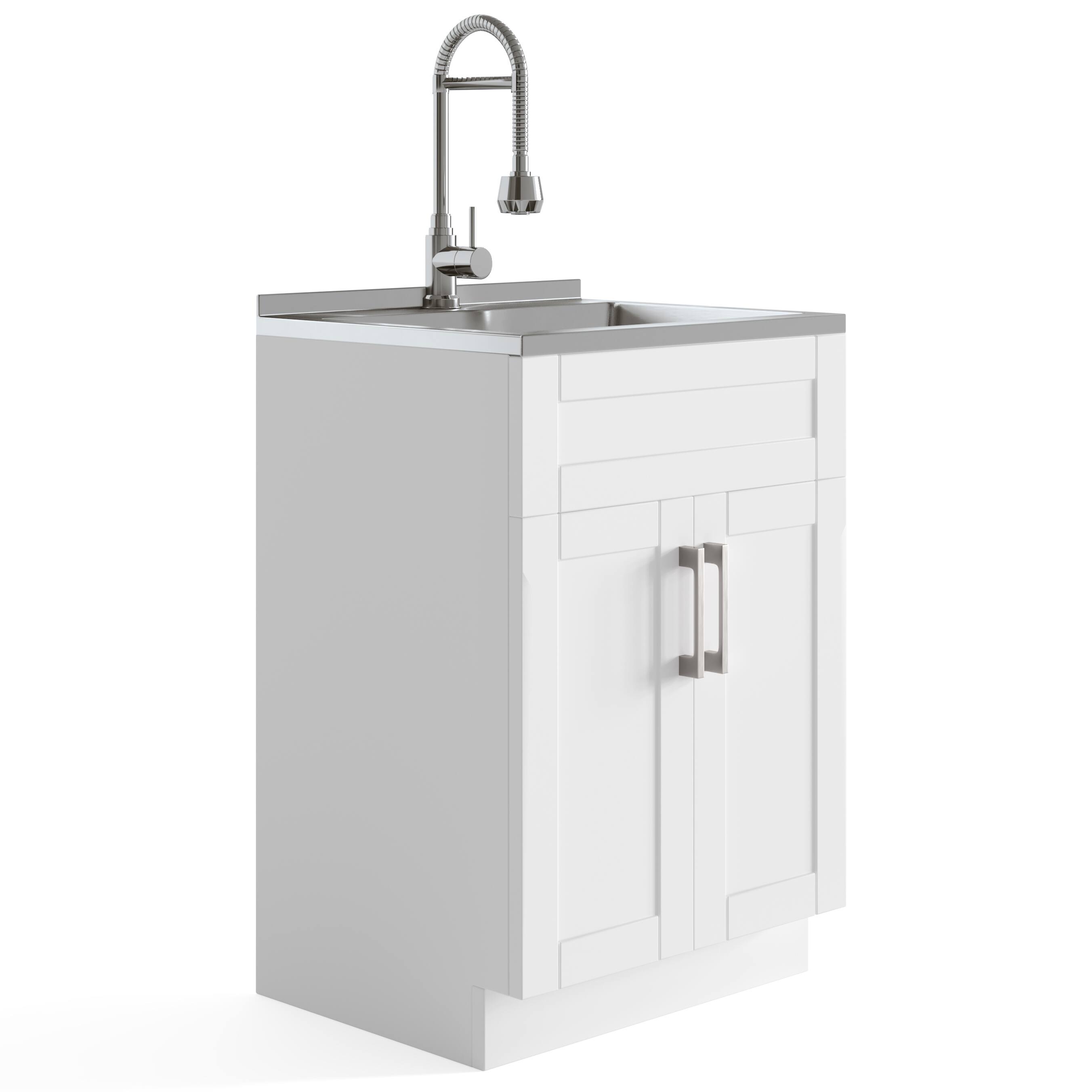 Front. Simpli Home - Hennessy  All-in-One 24-inch Utility Sink & Cabinet - Pure White.