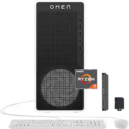 HP - Omen 16L Gaming Desktop, AMD Ryzen 7 8700F, NVIDIA GeForce RTX 5060 8GB, 64GB DDR5, 5TB Storage, Keyboard & Mouse - White