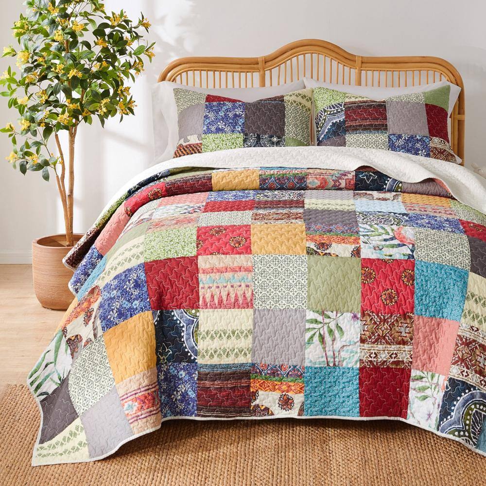 Alt View 2. Greenland Home Fashions - Greenland Home Fashions Renee Upcycle Luxurious Comfortable 3 Pieces Quilt Set Multicolor Full/Queen - Multicolor.