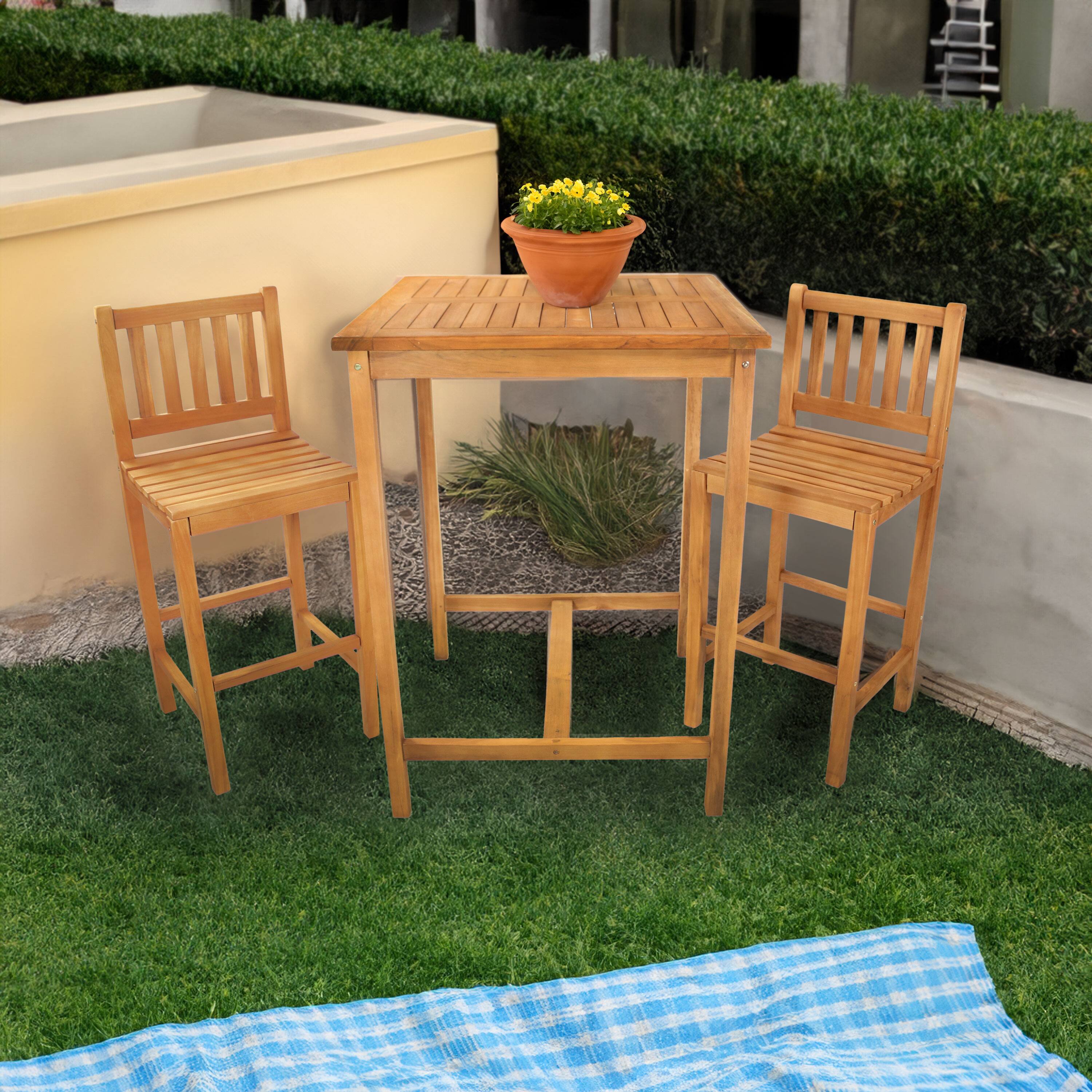 Alt View 3. Sunnydaze - 3-Piece Teak Outdoor Bar Set - Teak.