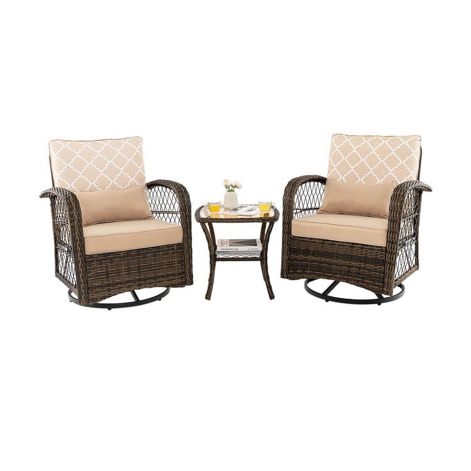Left. Kadyn - 3 Pieces Outdoor Wicker Conversation Set, Small Patio Conversation Furniture Set with Tempered Glass Coffee Table-Beige - Beige.