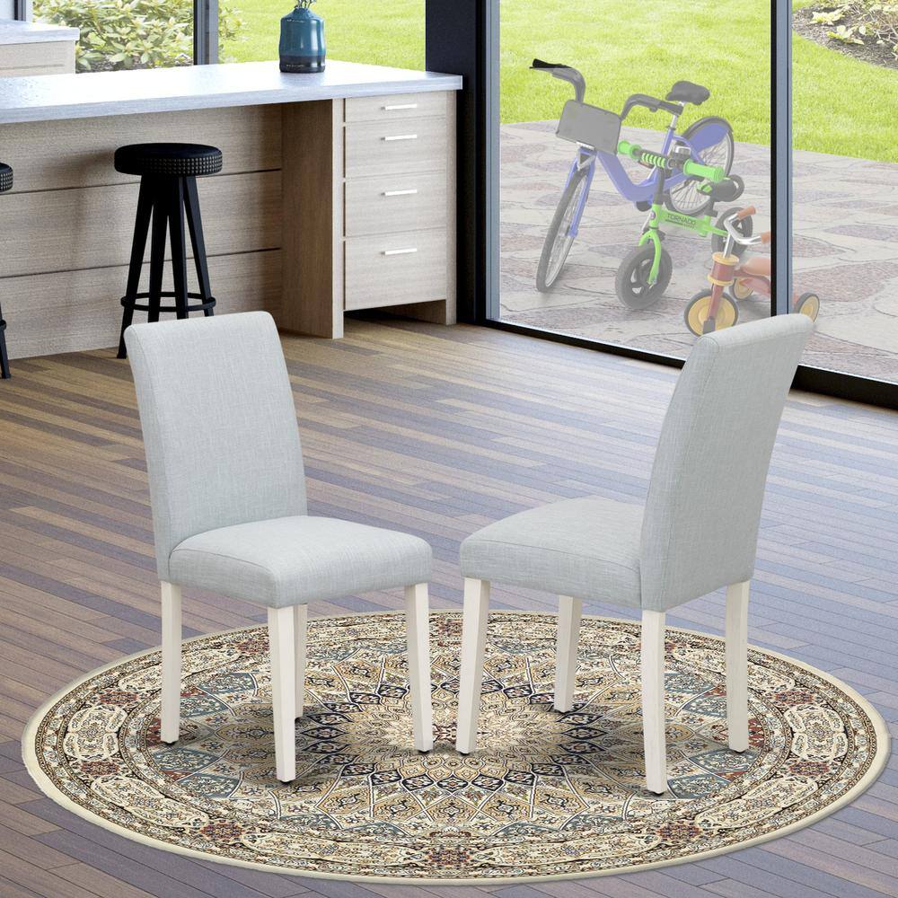 Alt View 3. East West Furniture - Set of 2 - Wood Chairs- Modern Chairs Includes Wirebrushed Linen White Wood Structure with Baby Blue Linen Fabric Seat - Wirebrush Linen White.