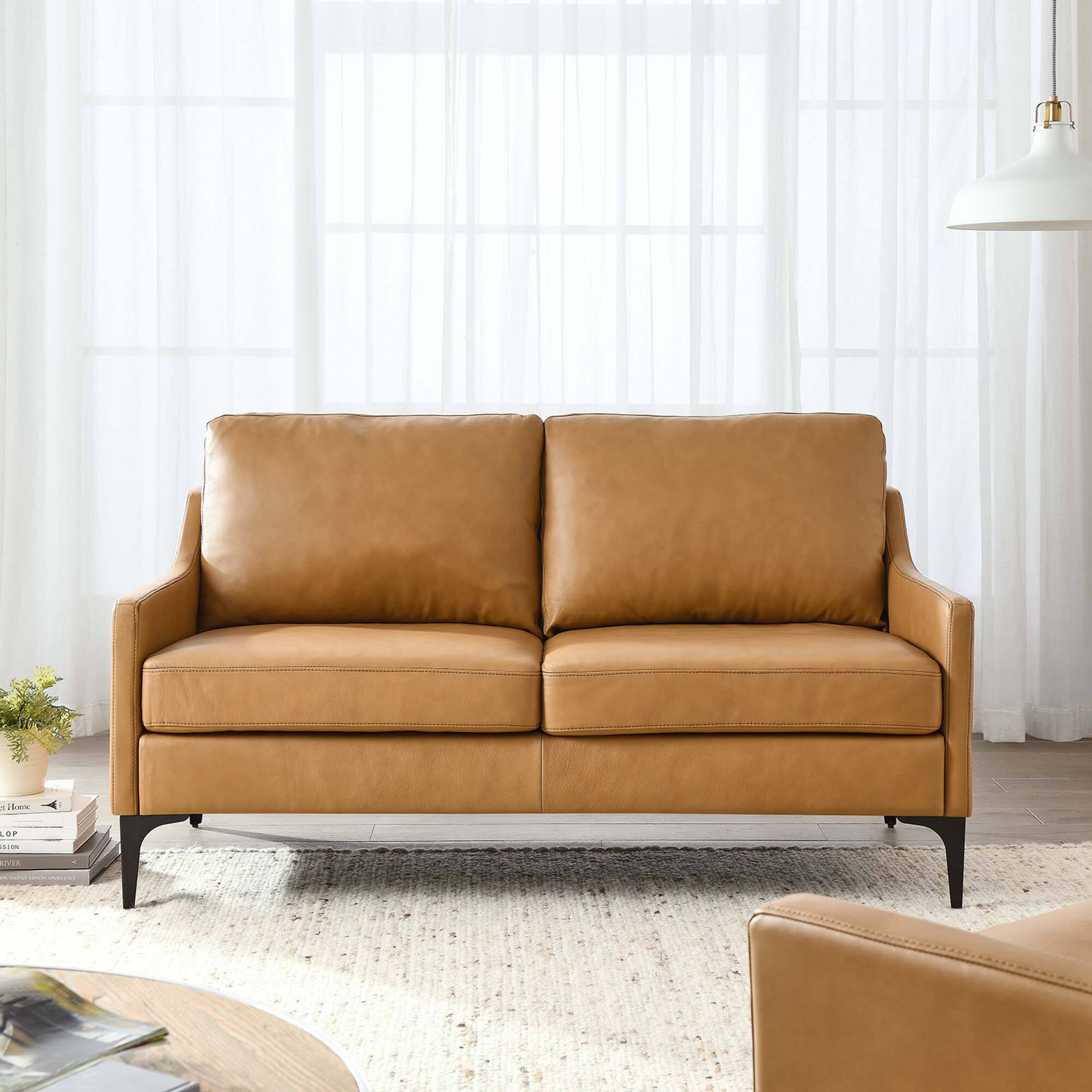 Front. Modway - Corland Leather Loveseat by Modway - Tan.