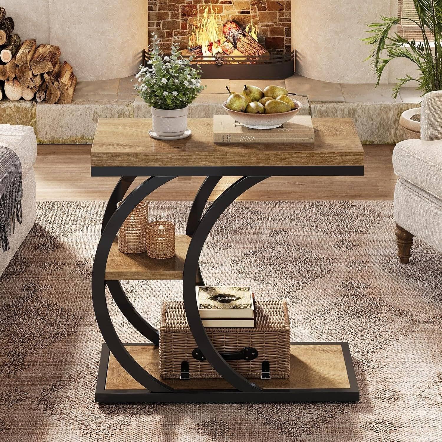 Tribesigns End Table with Engineered Wood Construction, Wood Grain ...