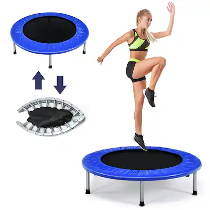 Front. Gymax - Gymax Mini Folding 36'' Trampoline Portable Recreational Fitness Rebounder Blue - Blue.