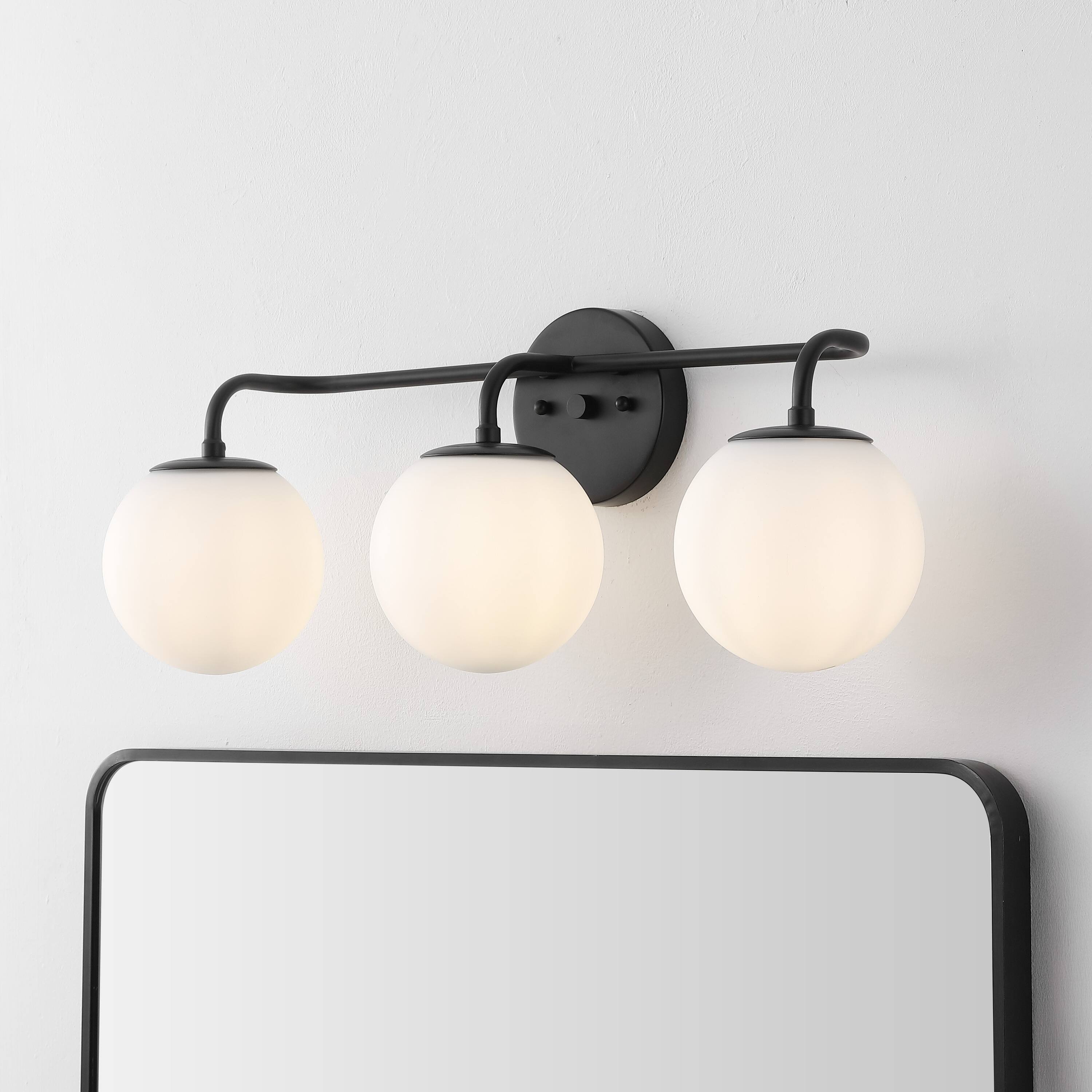 Alt View 1. Jonathan Y - Louis Parisian Globe 25" 3-Light Metal/Frosted Glass Modern Contemporary LED Vanity Light, Black - Black.