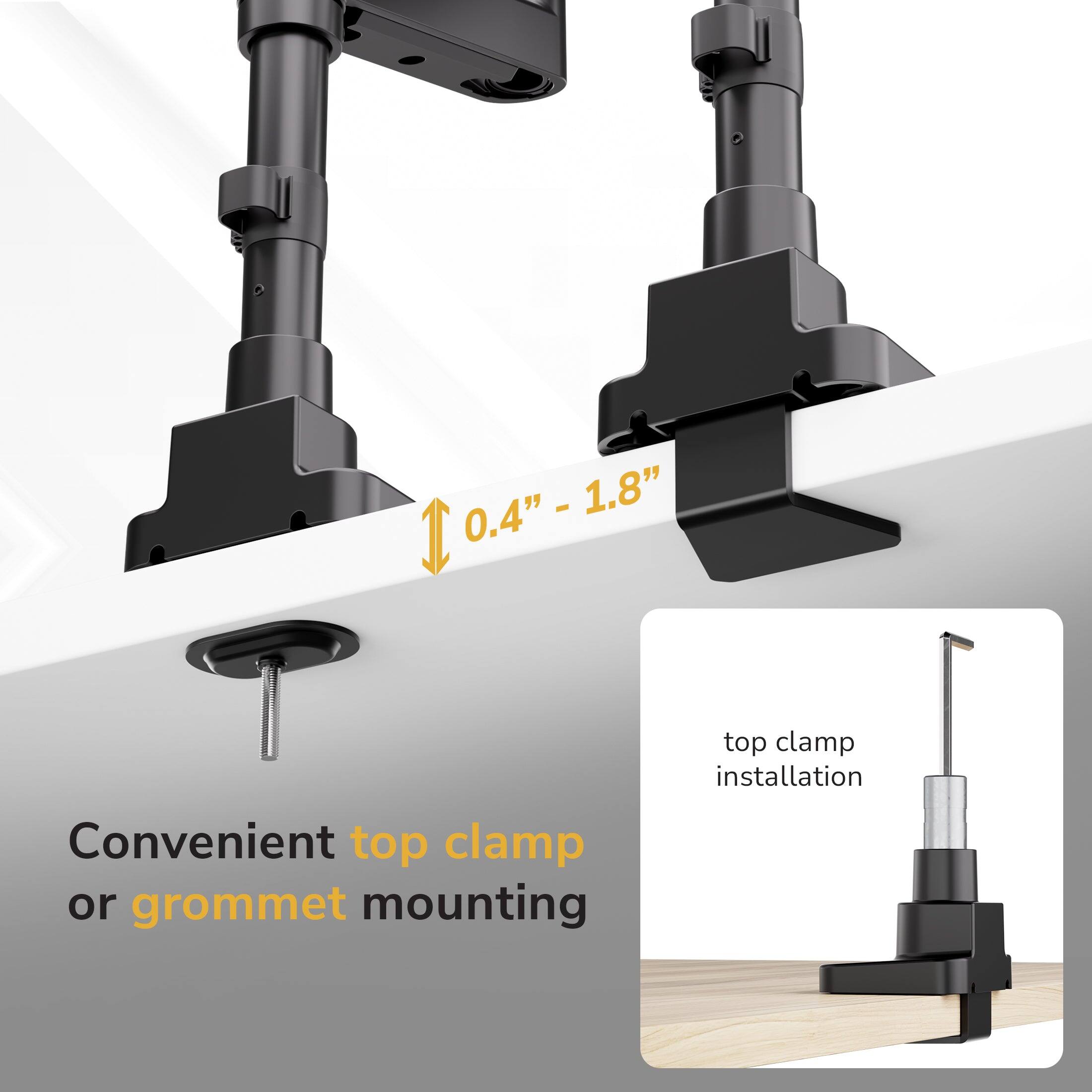 0.4" - 1.8"  
Convenient top clamp installation  
or grommet mounting