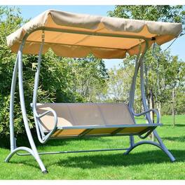 Hivvago - Sturdy 3-Person Outdoor Patio Porch Canopy Swing in Sand Color - Sand and Dark Cream