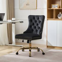 GOODSILO - Modern Velvet Upholstered Office Chair with Tufted Button Design and Golden Metal Base for Home Workspace - Black