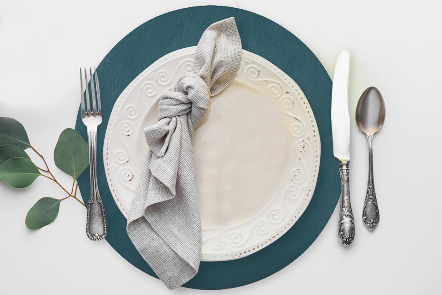 Alt View 1. Frieling - Davanti by  Mattola Placemats Set of 6, Round 15 Inch Indoor Outdoor Table Placemats, Pine Green - Pine Green.