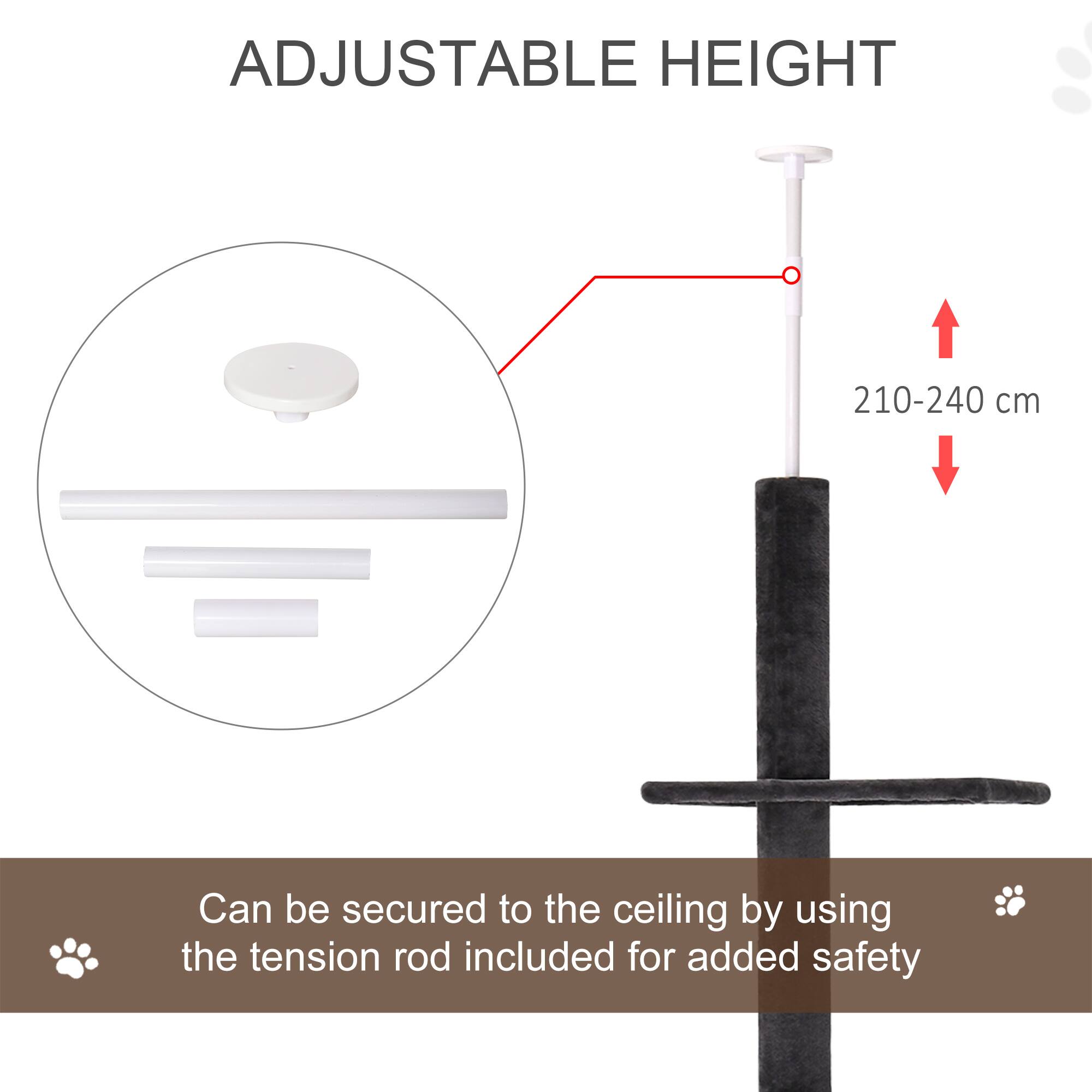 ADJUSTABLE HEIGHT  
210-240 cm  

Can be secured to the ceiling by using the tension rod included for added safety
