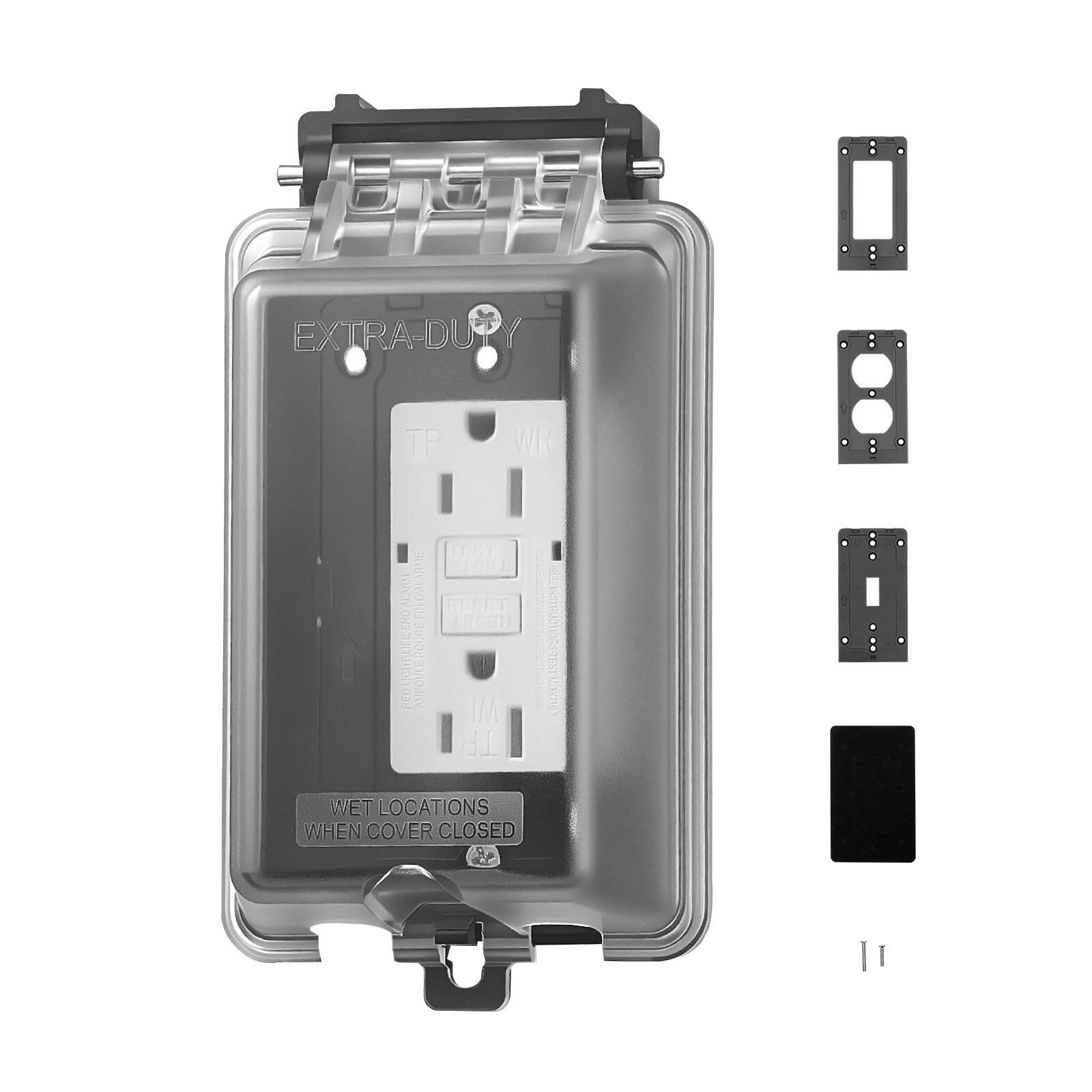 The corrected text from the image is:

"EXTRA-DUTY
WET LOCATIONS WHEN COVER CLOSED"