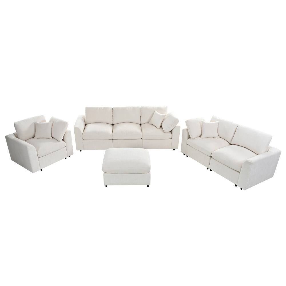 Alt View 2. Loheer - Loheer 4-Piece Modular Sofa Set Chenille Deep Seat Living Room Couch with Ottoman - Beige.