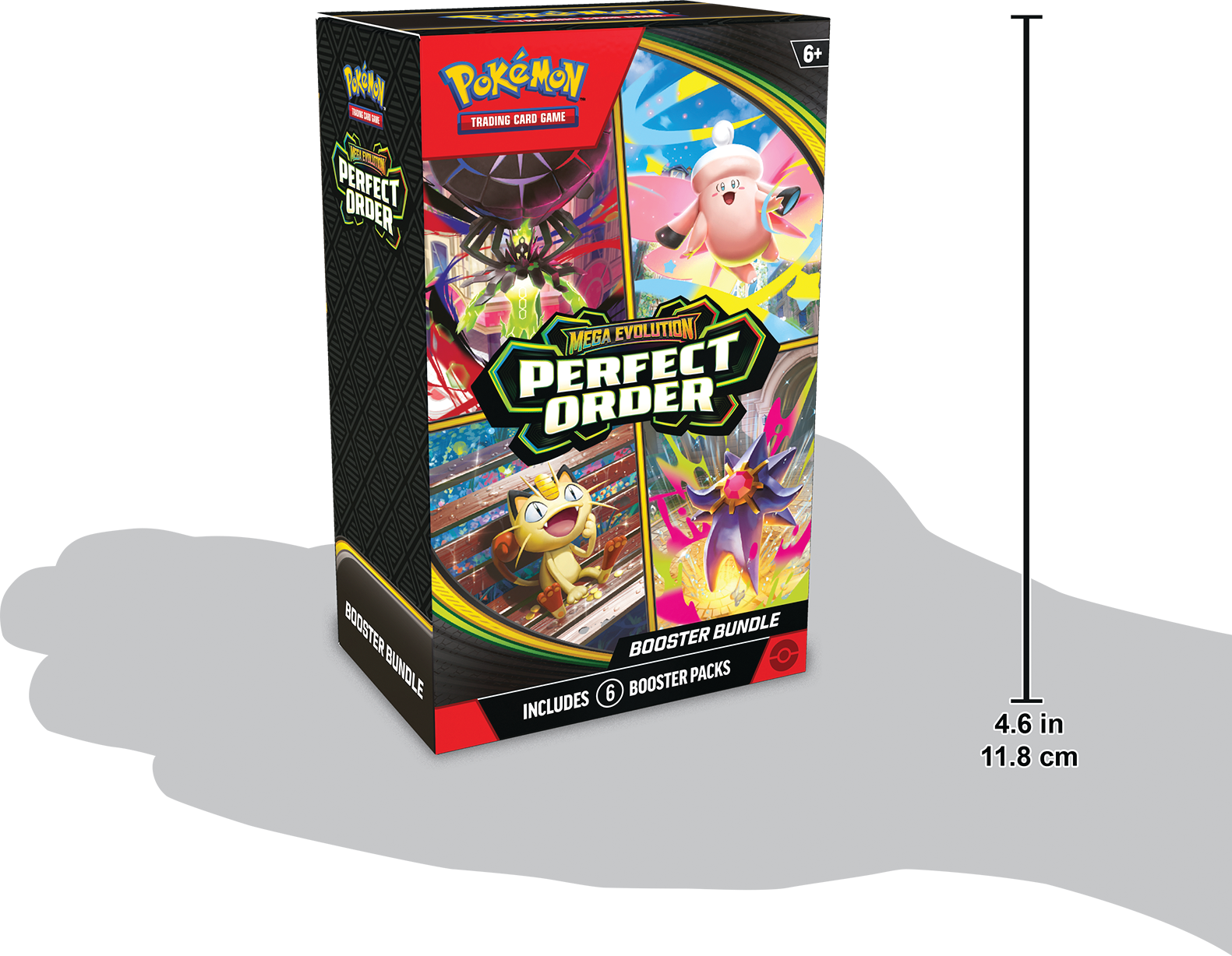 Pokémon Trading Card Game - Mega Evolution Perfect Order Booster Bundle  
Includes 6 Booster Packs  
4.6 in x 11.8 cm