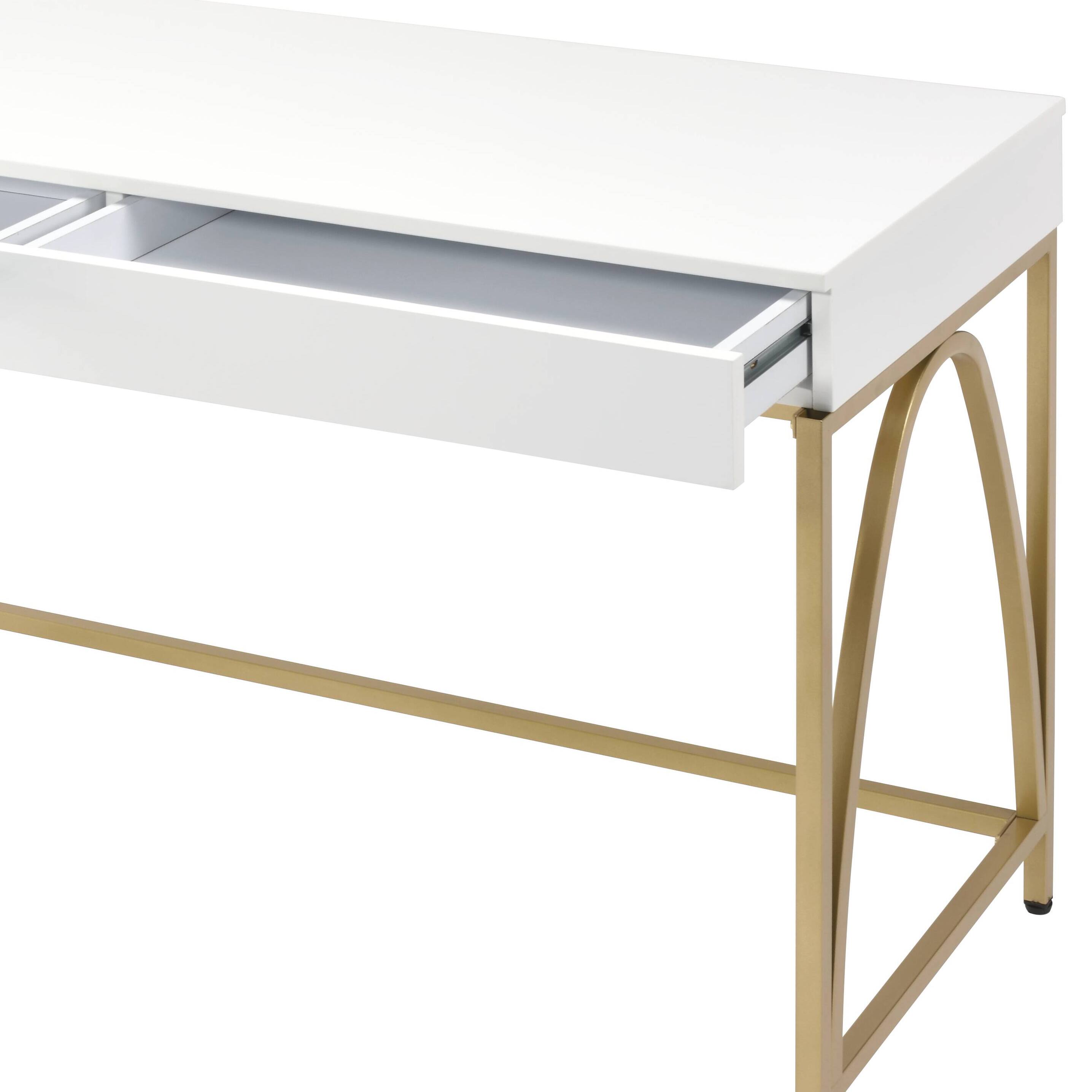 Back. TinyHomie - Lightmane White High Gloss and Gold Finish Writing Desk - Gold and White.