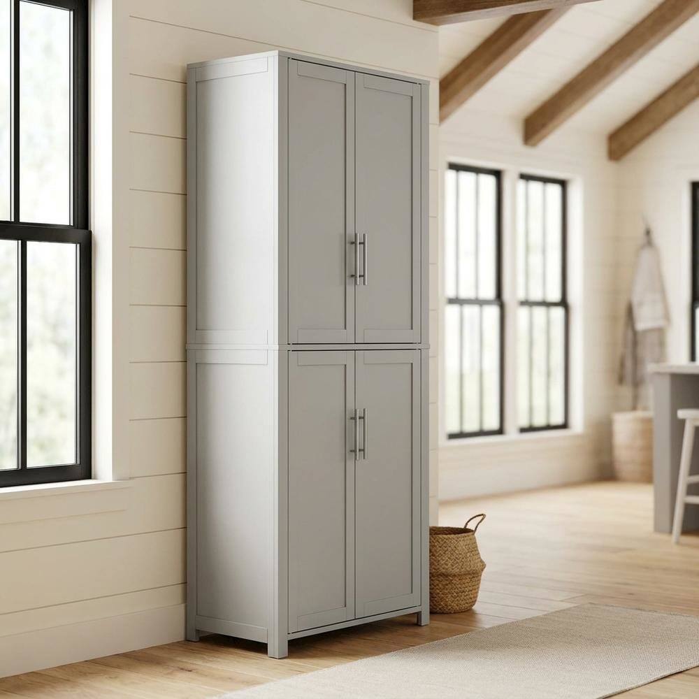 Alt View 4. FurniFact - Gray Tall Kitchen Pantry Cabinet, MDF Birch Veneer Freestanding - Gray.
