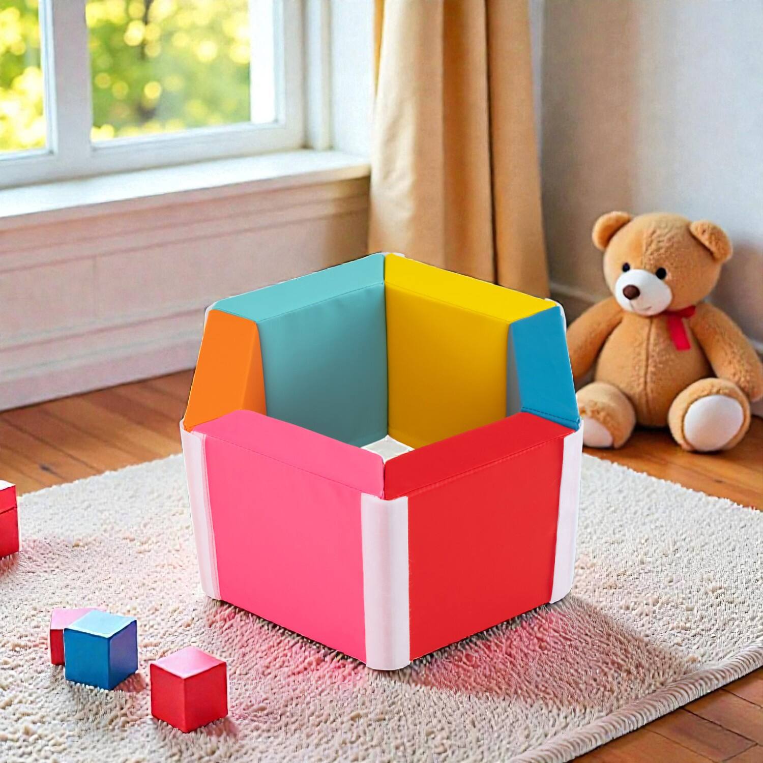 Front. BreeBe - Multi-Functional Hexagon Foam Play Mat with Detachable Covers and Ball Pit - Multicolor.