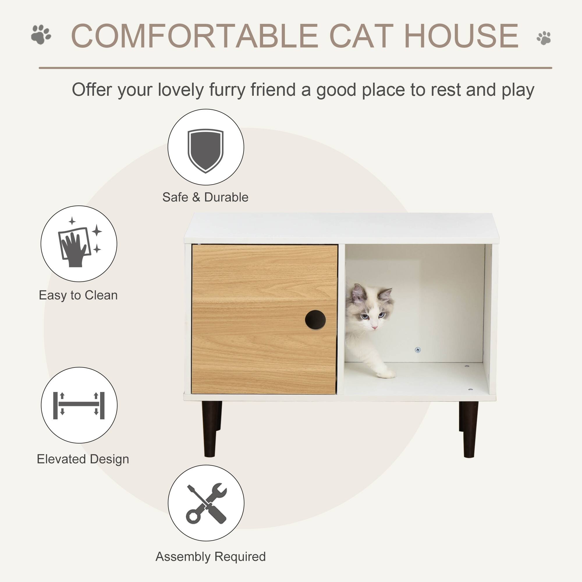 COMFORTABLE CAT HOUSE

Offer your lovely furry friend a good place to rest and play

- Safe & Durable
- Easy to Clean
- Elevated Design
- Assembly Required
