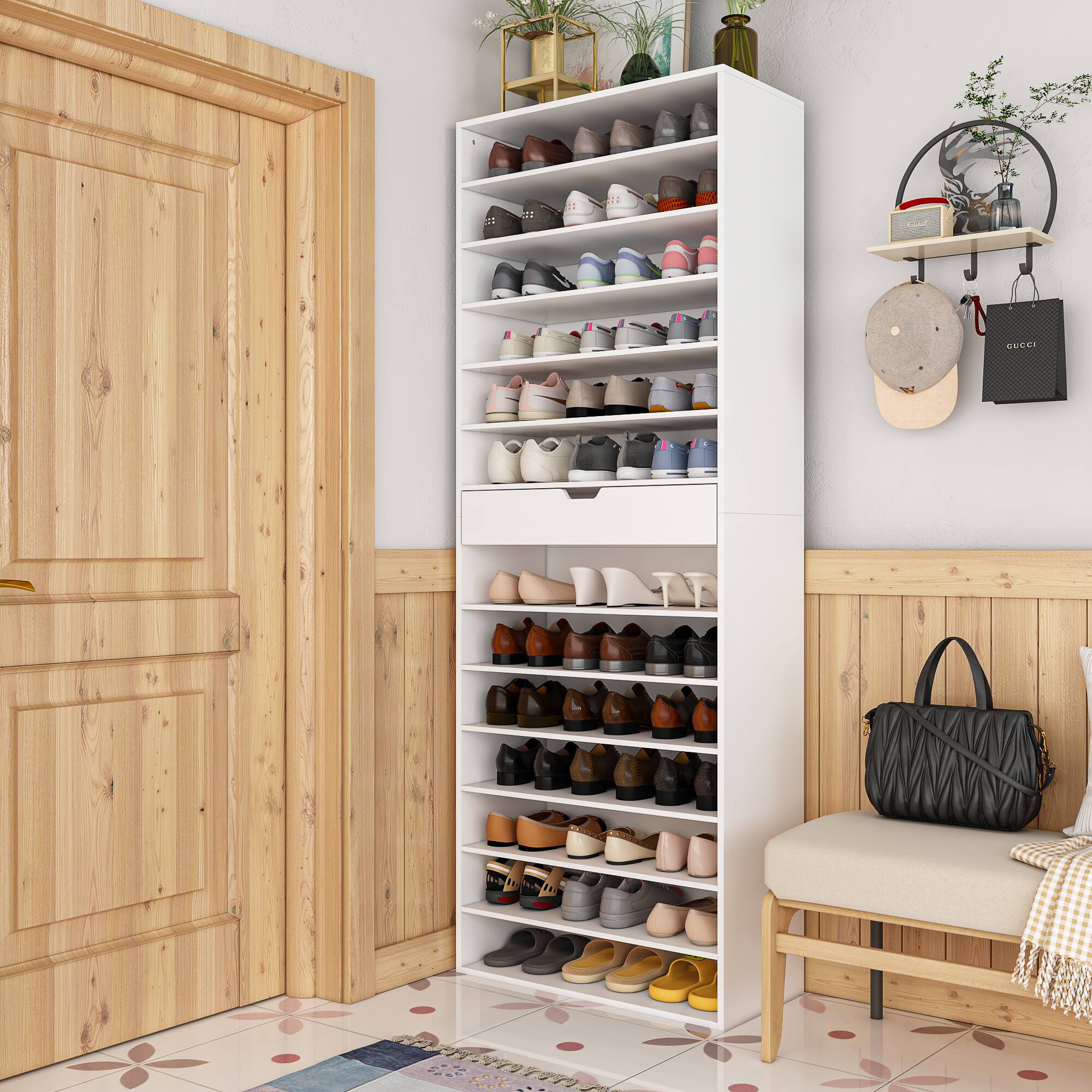 Angle. FUFU & GAGA - Large Capacity Shoe Cabinet with Adjustable Shelves and Drawers – Multi-Layer Home Organizer - White.