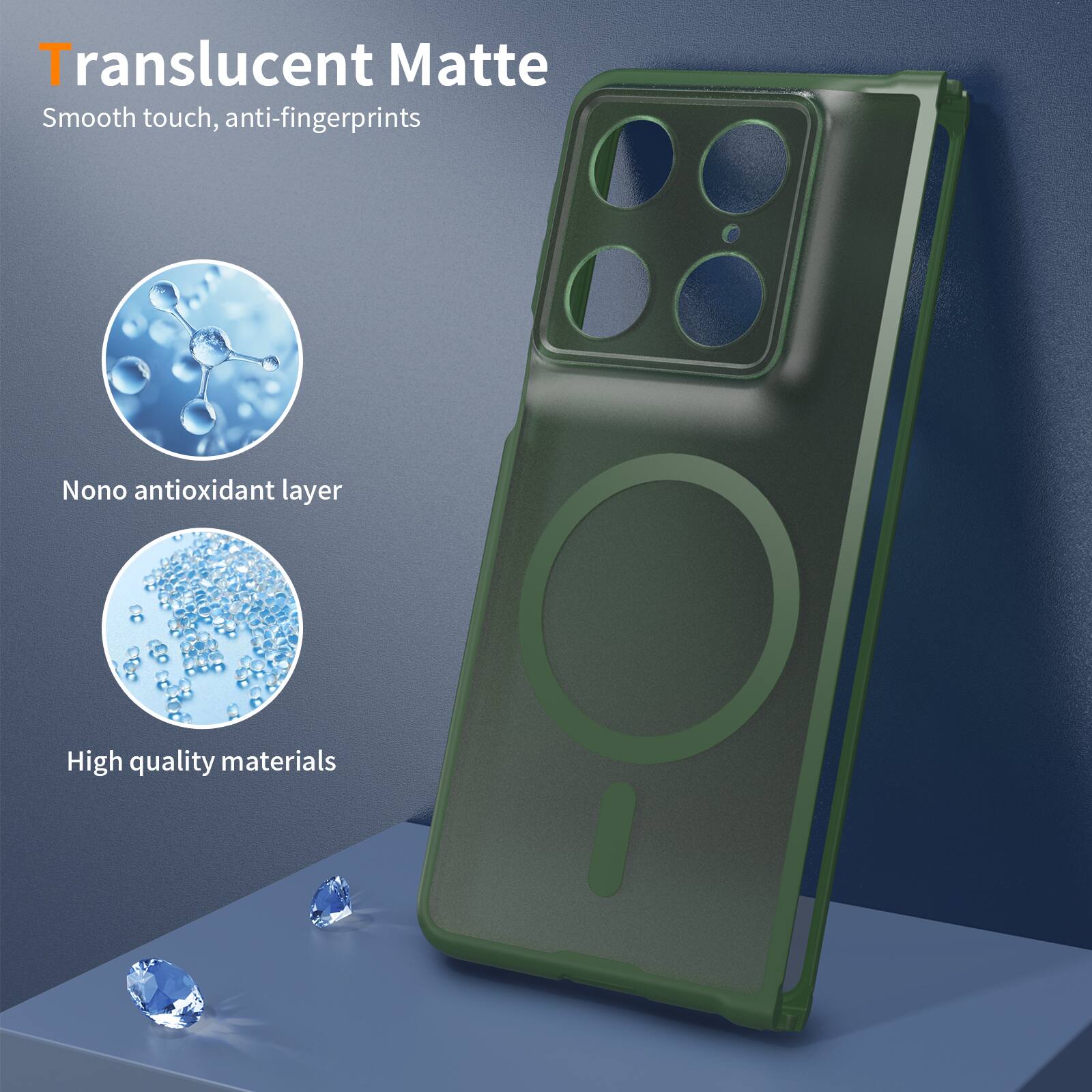 Translucent Matte  
Smooth touch, anti-fingerprints  
Nono antioxidant layer  
High quality materials