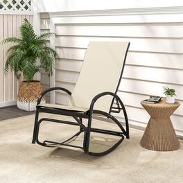 Gymax - 2-in-1 Outdoor Rocking Chair with 4-Position Adjustable Backrest Curved Armrests - Beige