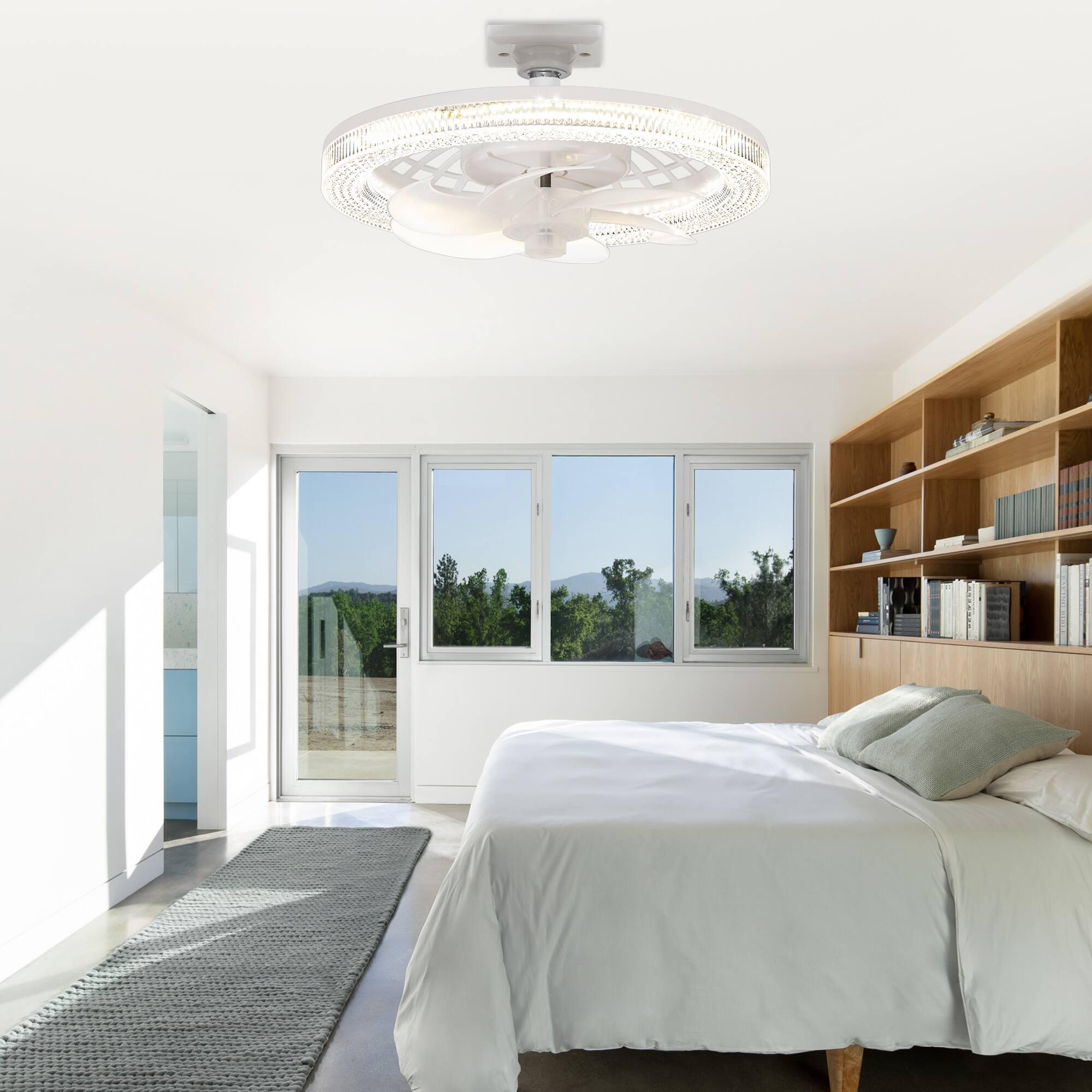 Alt View 4. Breezary - Breezary 13-Inch Multi-Directional Ceiling Fan, 3-Color Light, 7 ABS Blades, DC Motor, 6-Speed Remote & Memory Function - Matte White.