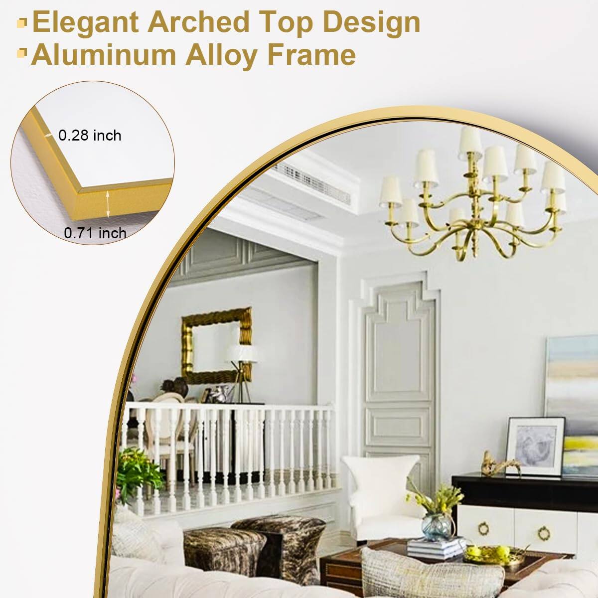 Elegant Arched Top Design Aluminum Alloy Frame  
0.28 inch  
0.71 inch