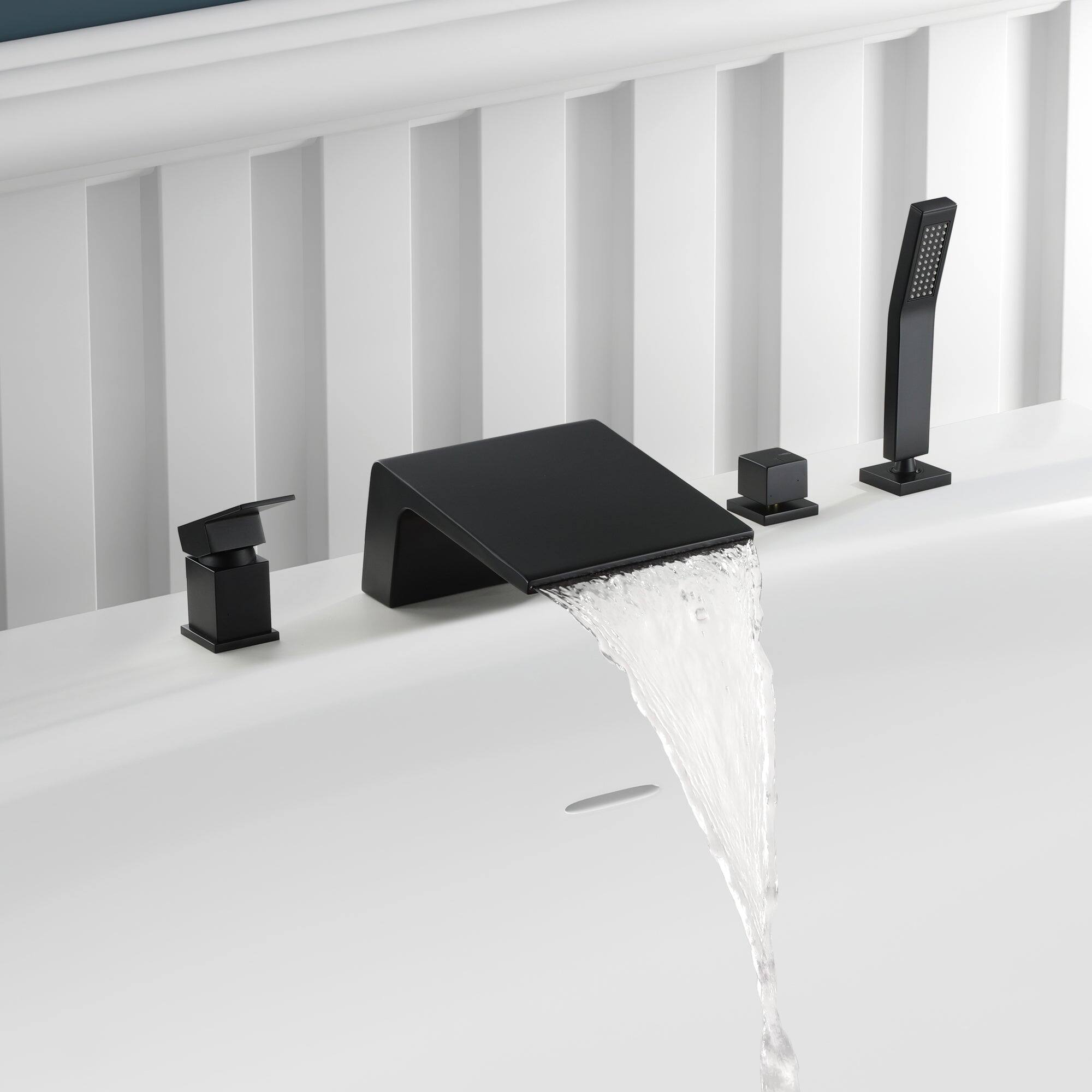 Alt View 3. Boyel Living - Single-Handle Tub Deck Mount Roman Tub Faucet with Hand Shower and Water Suply Hose in Matte Black - Matte Black.