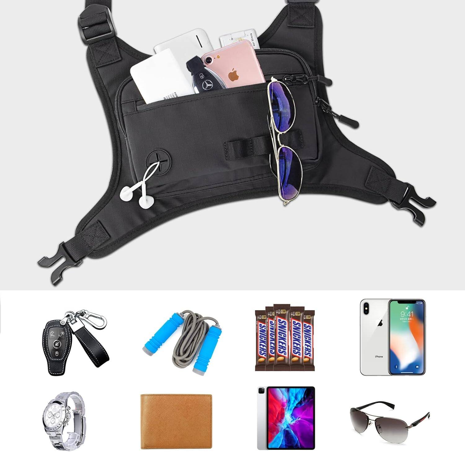 70 a SNICKERS DRIGKLAS SNICKERS : SNICKERS SNICKERS - 9:41

- Black tactical vest with compartments
- iPhone with pink case
- Apple Watch
- Sunglasses
- Car key fob
- Blue earphones
- Snickers bars
- iPad with colorful case
- Leather wallet
- Silver watch