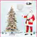 The image features a man dressed as Santa Claus standing in front of a Christmas tree. The tree is decorated with lights, and Santa is pointing at it. The image also includes a picture of Santa Claus with a snow globe, a picture of Santa Claus with a Christmas tree, and a picture of Santa Claus with a snow globe. The image is described as a Santa Claus Christmas tree, and it is 7 feet tall.