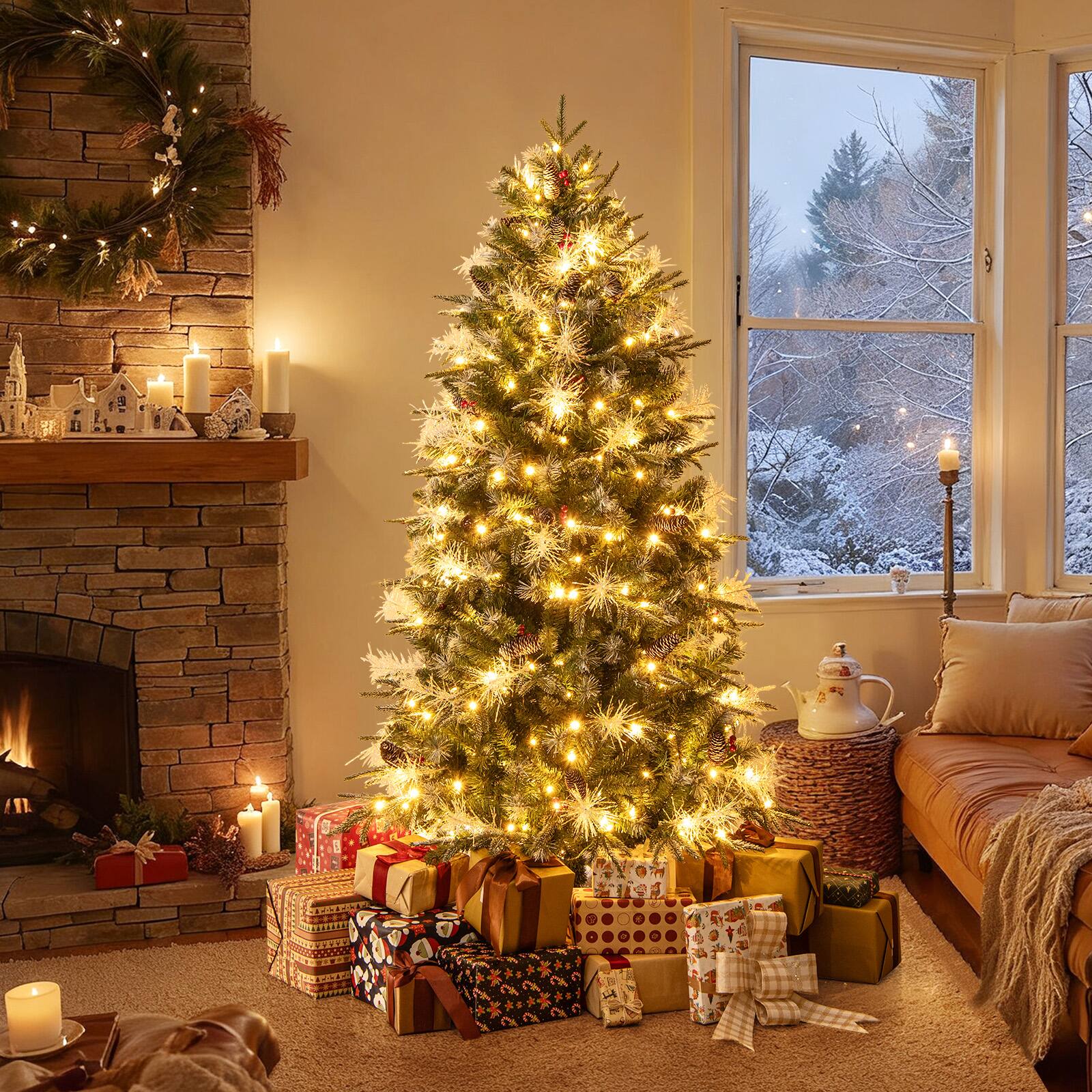 Alt View 1. Costway - Costway 6 FT Artificial Christmas Tree with 806 Branch Tips, 270 Warm White LED Lights - Green.