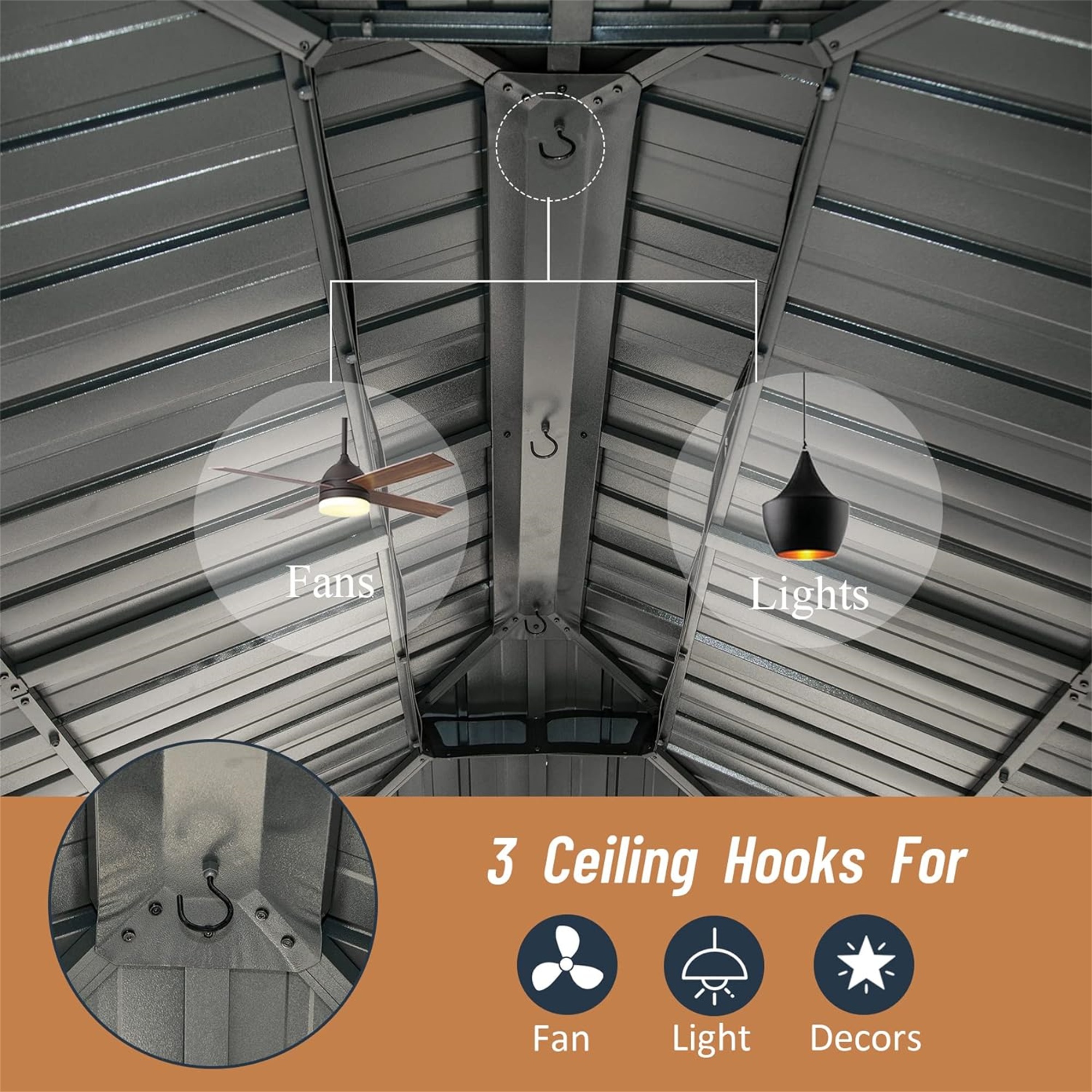 3 Ceiling Hooks For  
Fans, Lights, Decors