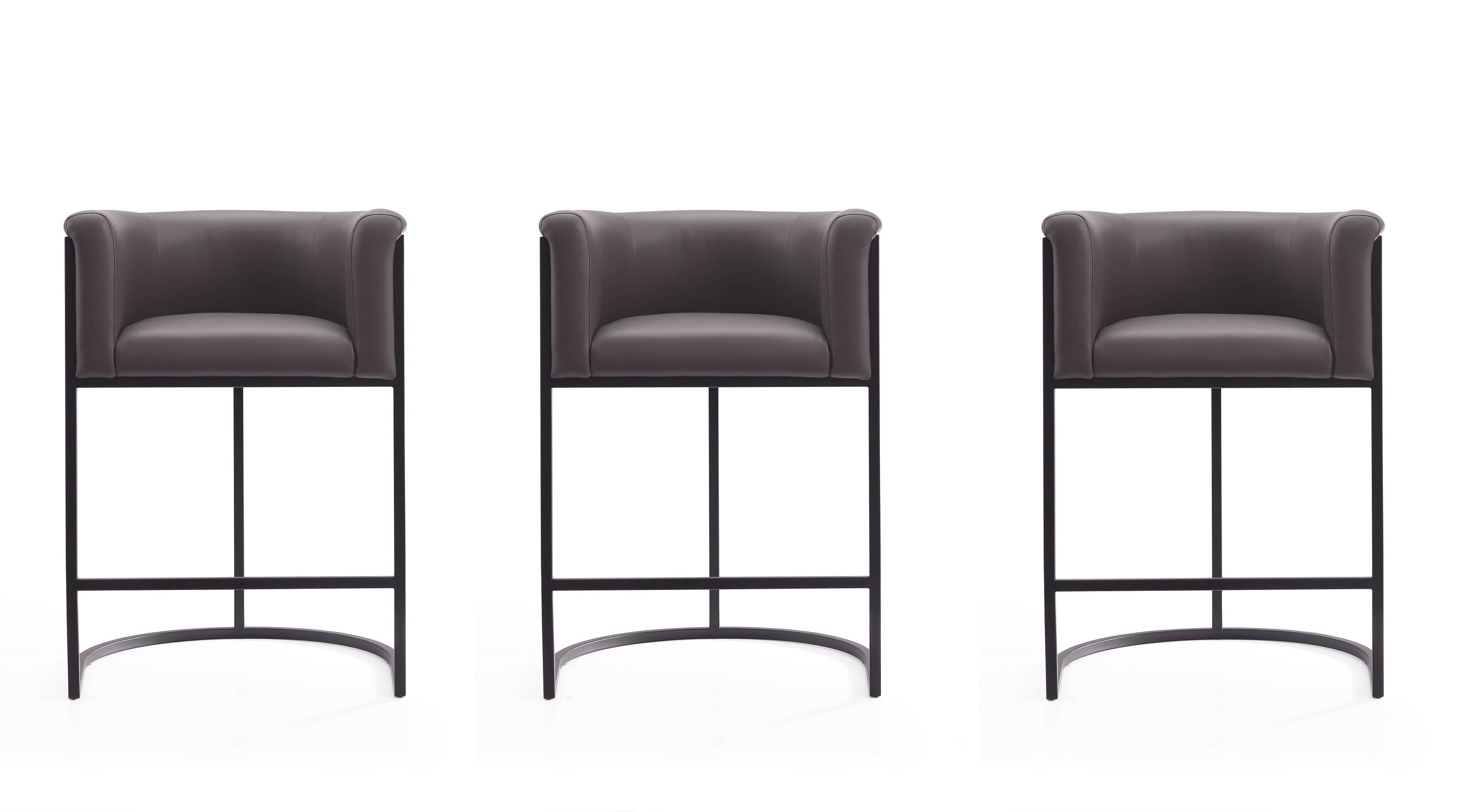 Manhattan Comfort - Cosmopolitan Mid-Century Modern Metal Upholstered Counter Stool - Set of 3 - Graphite