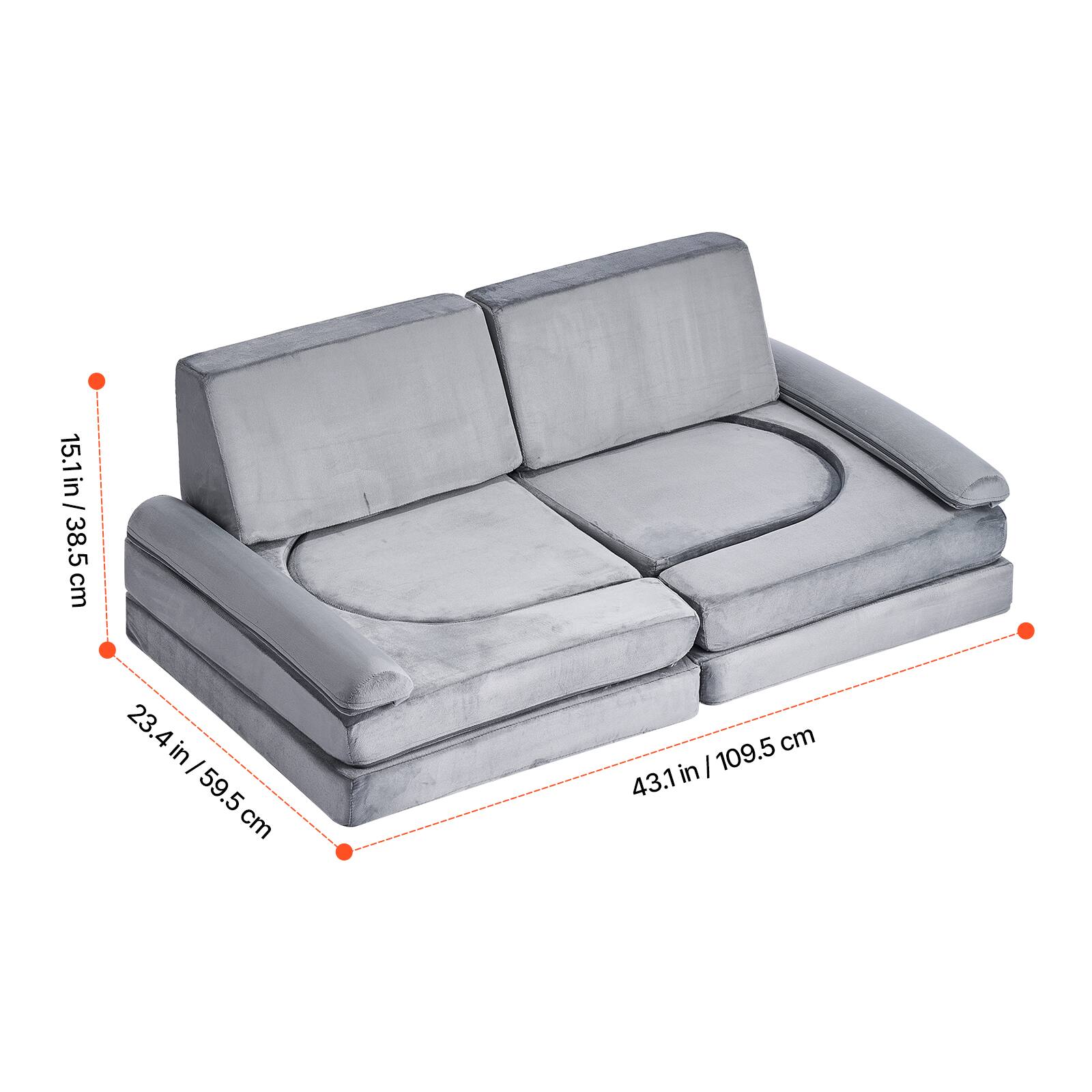 15.1 in / 38.5 cm  
23.4 in / 59.5 cm  
43.1 in / 109.5 cm