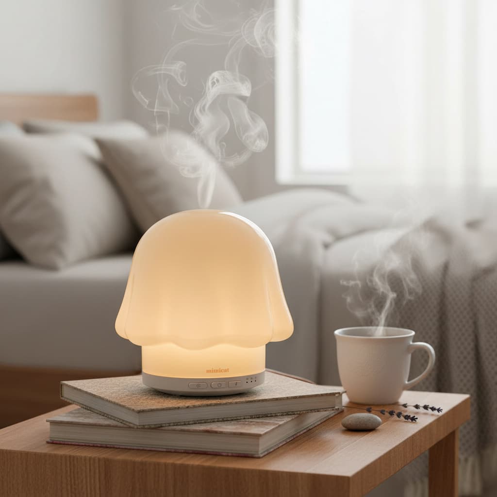 Alt View 3. FINEAK - 120ml Cream White Glass Essential Oil Diffuser | Timer & Night Light.