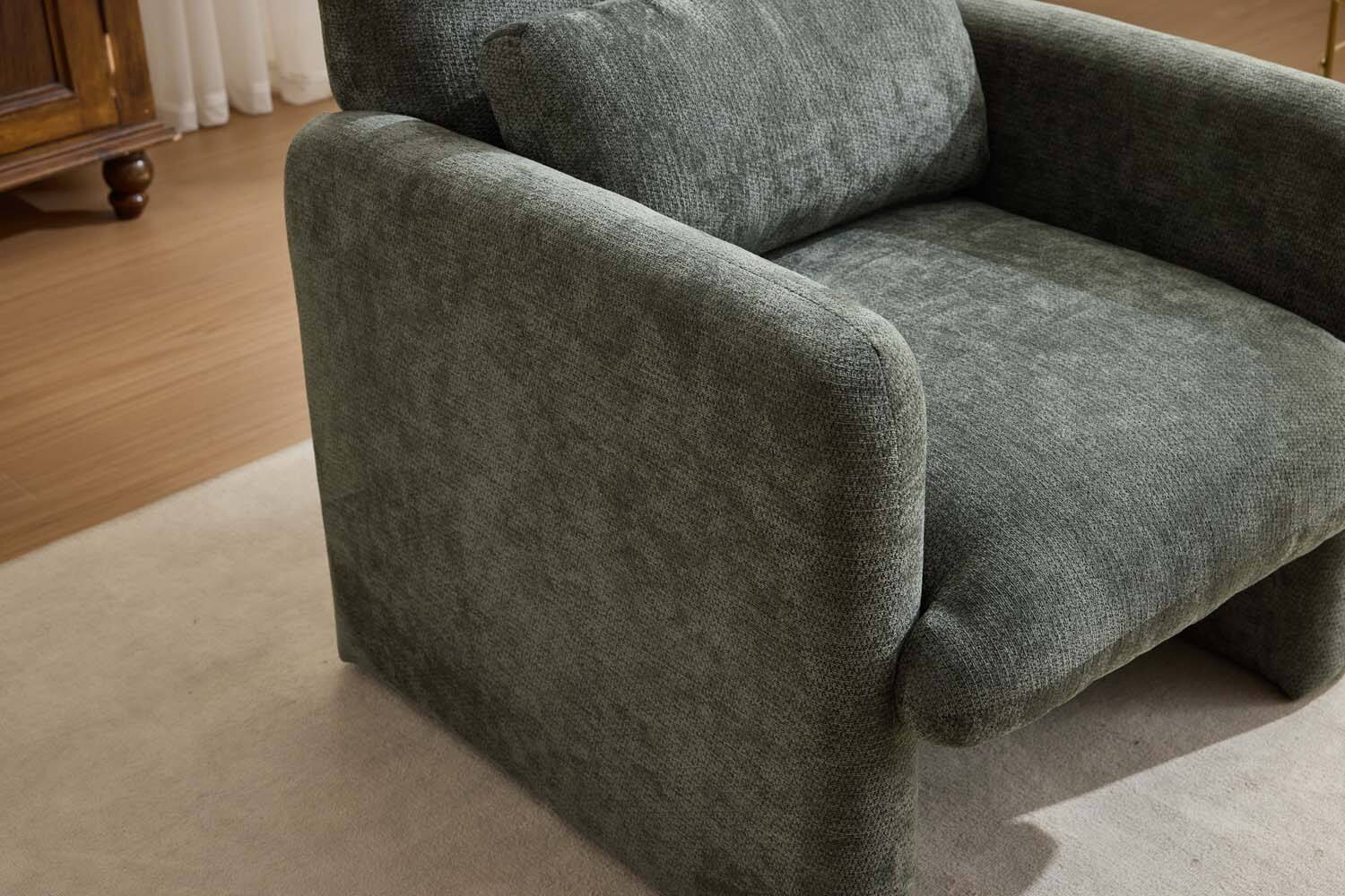 Alt View 2. Forest'nSky - Modern Office Chair in White Boucle Fabric - Upholstered Ergonomic Armchair for Desk & Lounge,Antique Green - Antique Green.