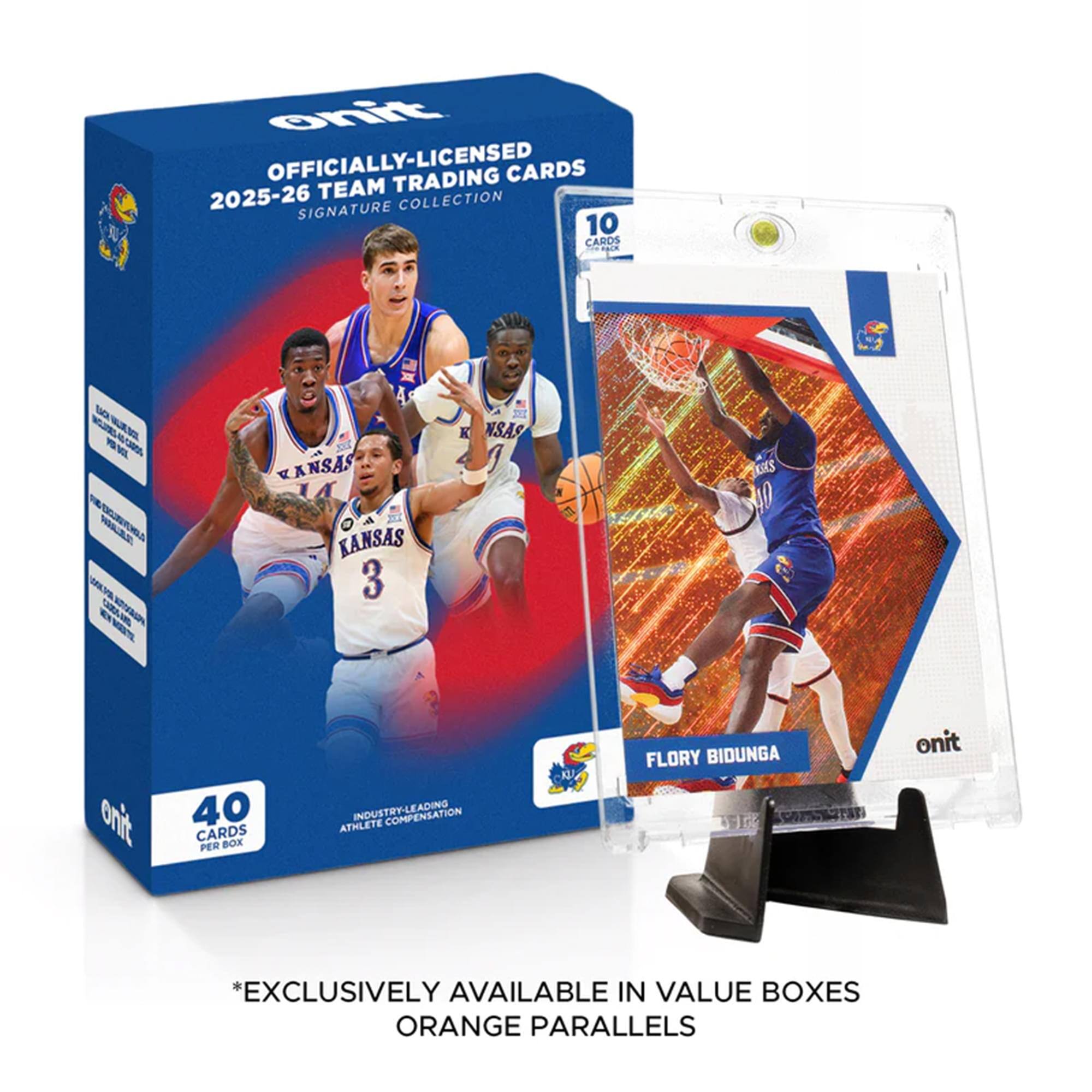1R onit OFFICIALLY-LICENSED TRADING CARDS 2025-26 TEAM COLLECTION SIGNATURE 10 CARDS X 40 CARDS PER BOX INDUSTRY-LEADING COMPENSATION ATHLETE K FLORY BIDUNGA onit *EXCLUSIVELY AVAILABLE IN VALUE BOXES ORANGE PARALLELS