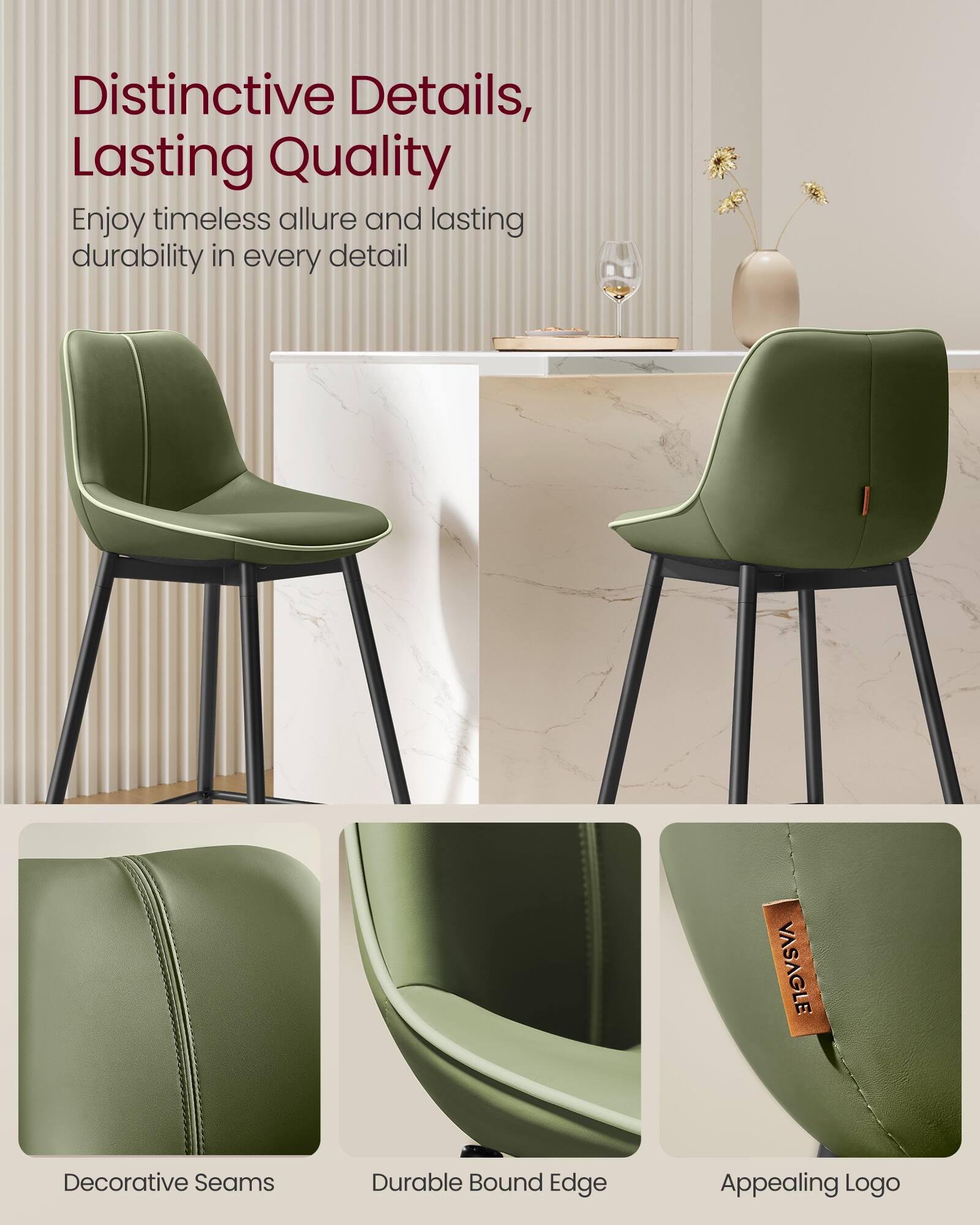 Distinctive Details, Lasting Quality

Enjoy timeless allure and lasting durability in every detail

- Decorative Seams
- Durable Bound Edge
- Appealing Logo
