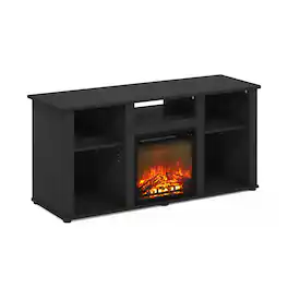 Furinno - Jensen Fireplace TV Entertainment Center with Open Storage Compartment for TV up to 55 Inch - Americano