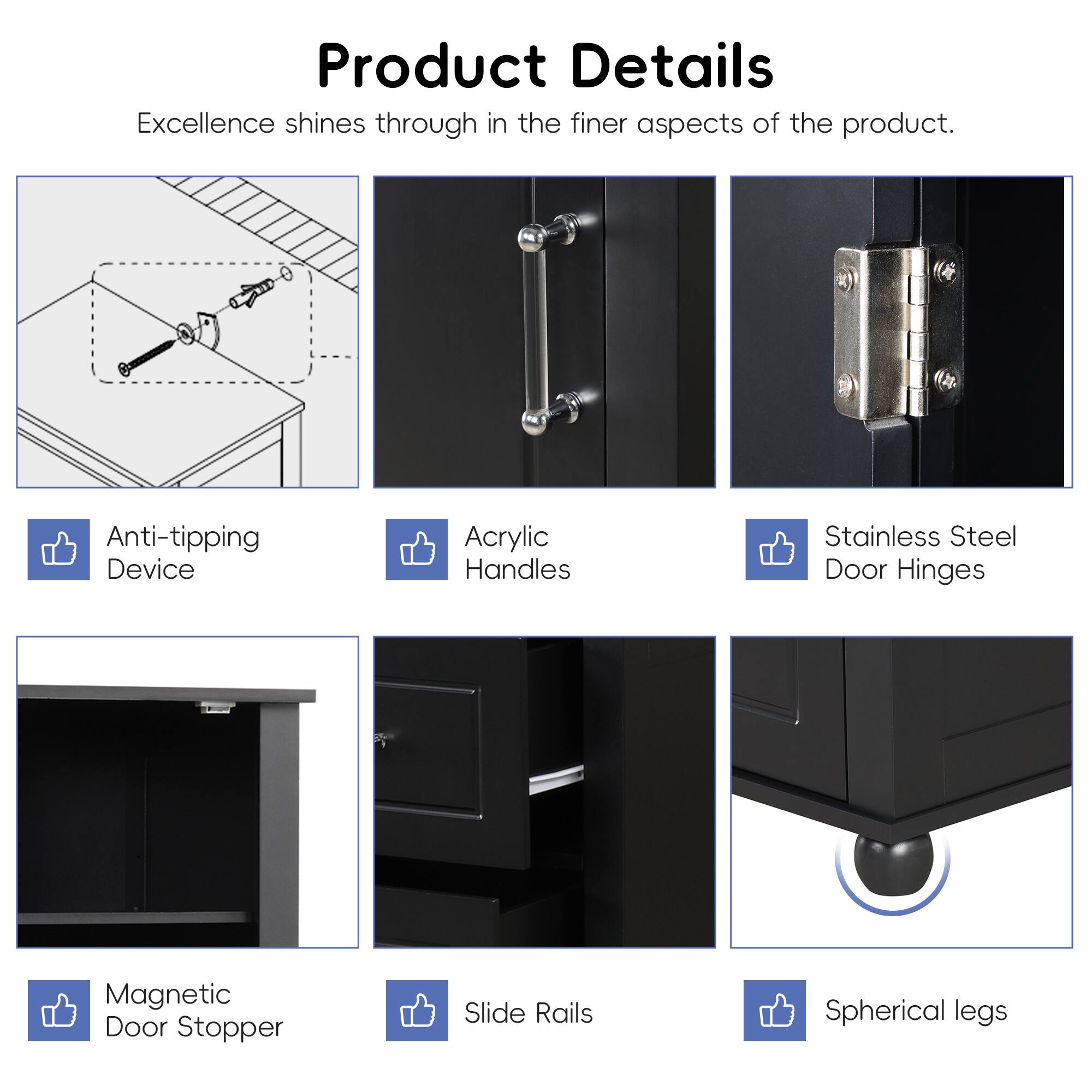 Product Details

Excellence shines through in the finer aspects of the product.

- Anti-tipping Device
- Acrylic Handles
- Stainless Steel Door Hinges
- Magnetic Door Stopper
- Slide Rails
- Spherical legs