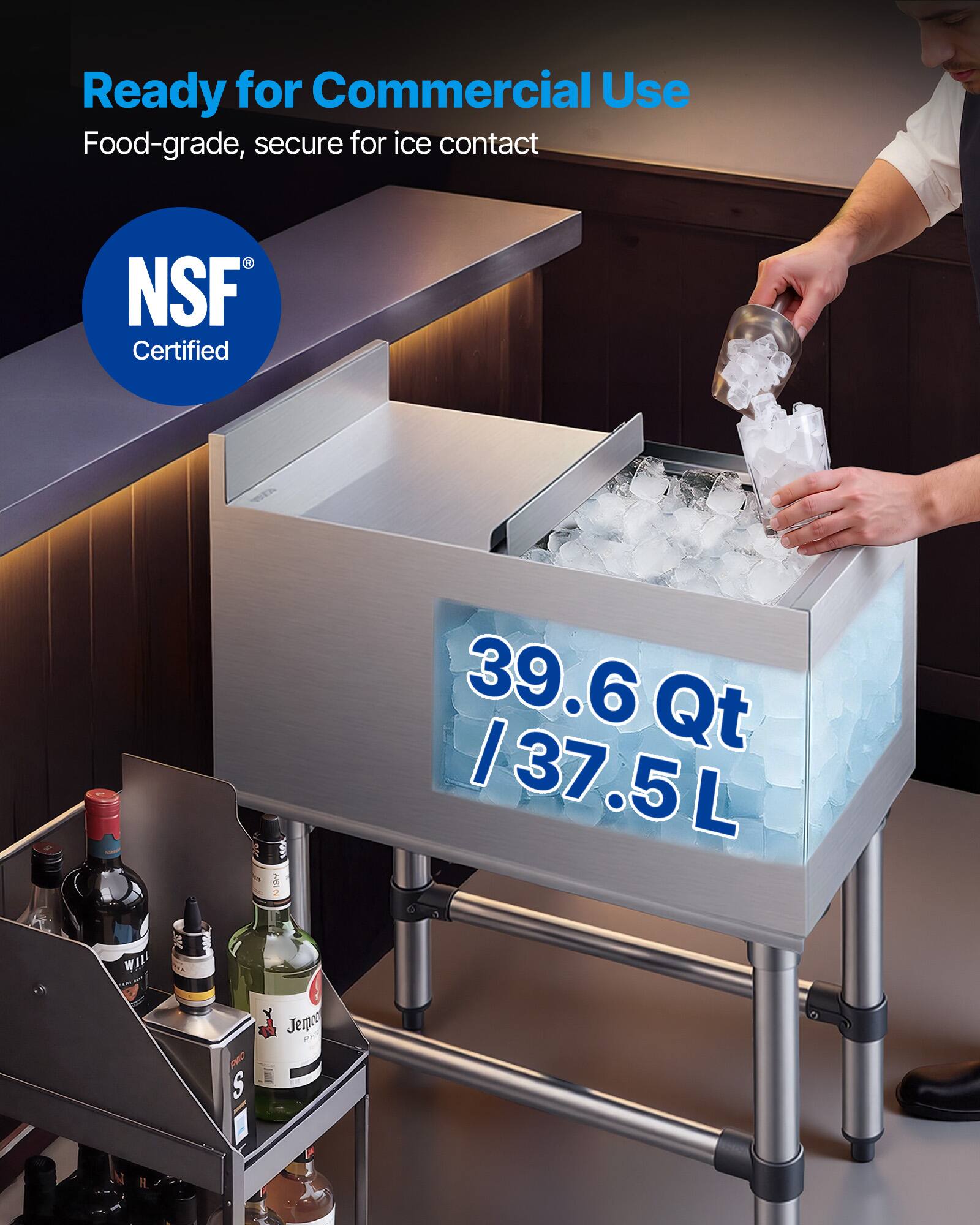 Ready for Commercial Use  
Food-grade, secure for ice contact  
NSF Certified  
39.6 Qt / 37.5 L