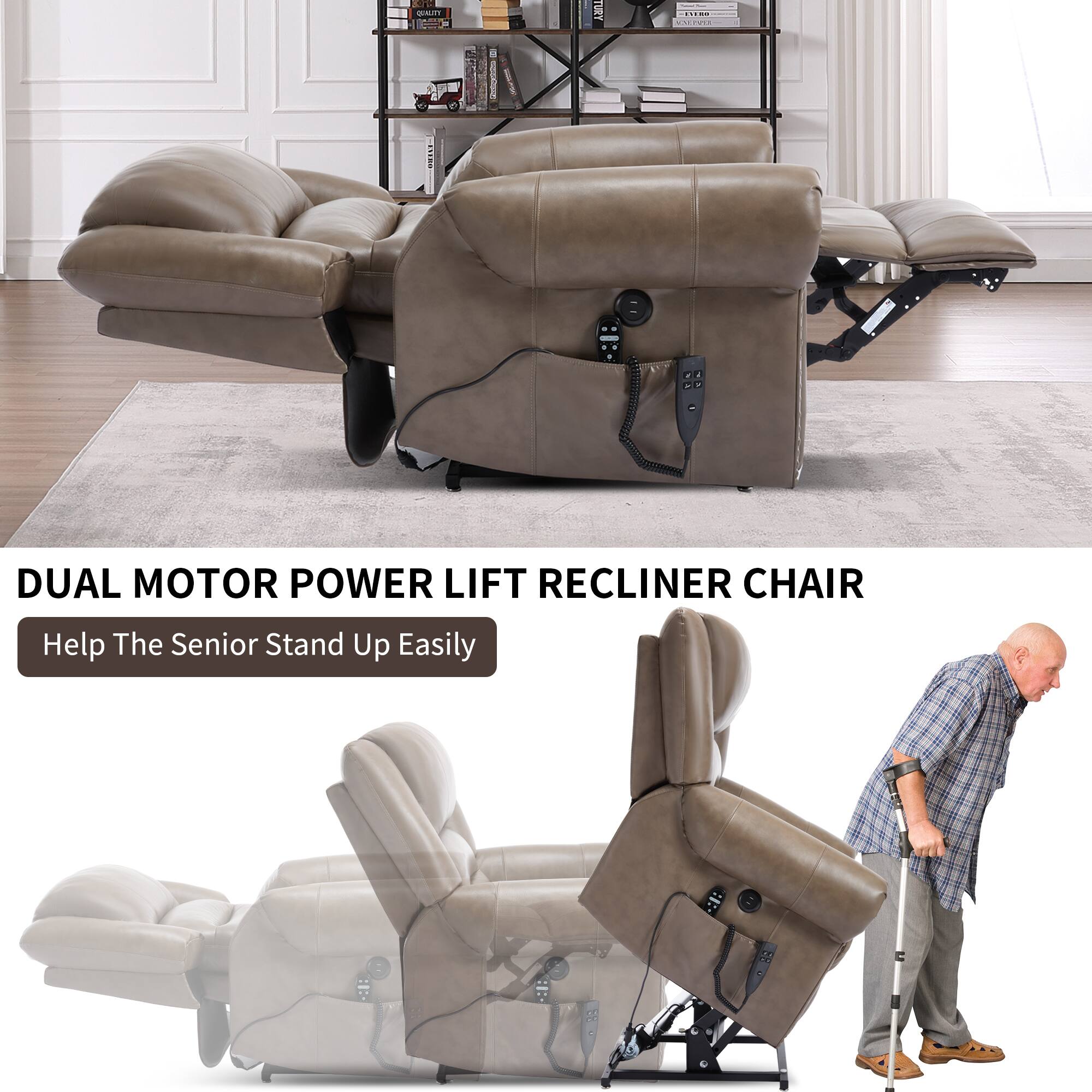 DUAL MOTOR POWER LIFT RECLINER CHAIR  
Help The Senior Stand Up Easily