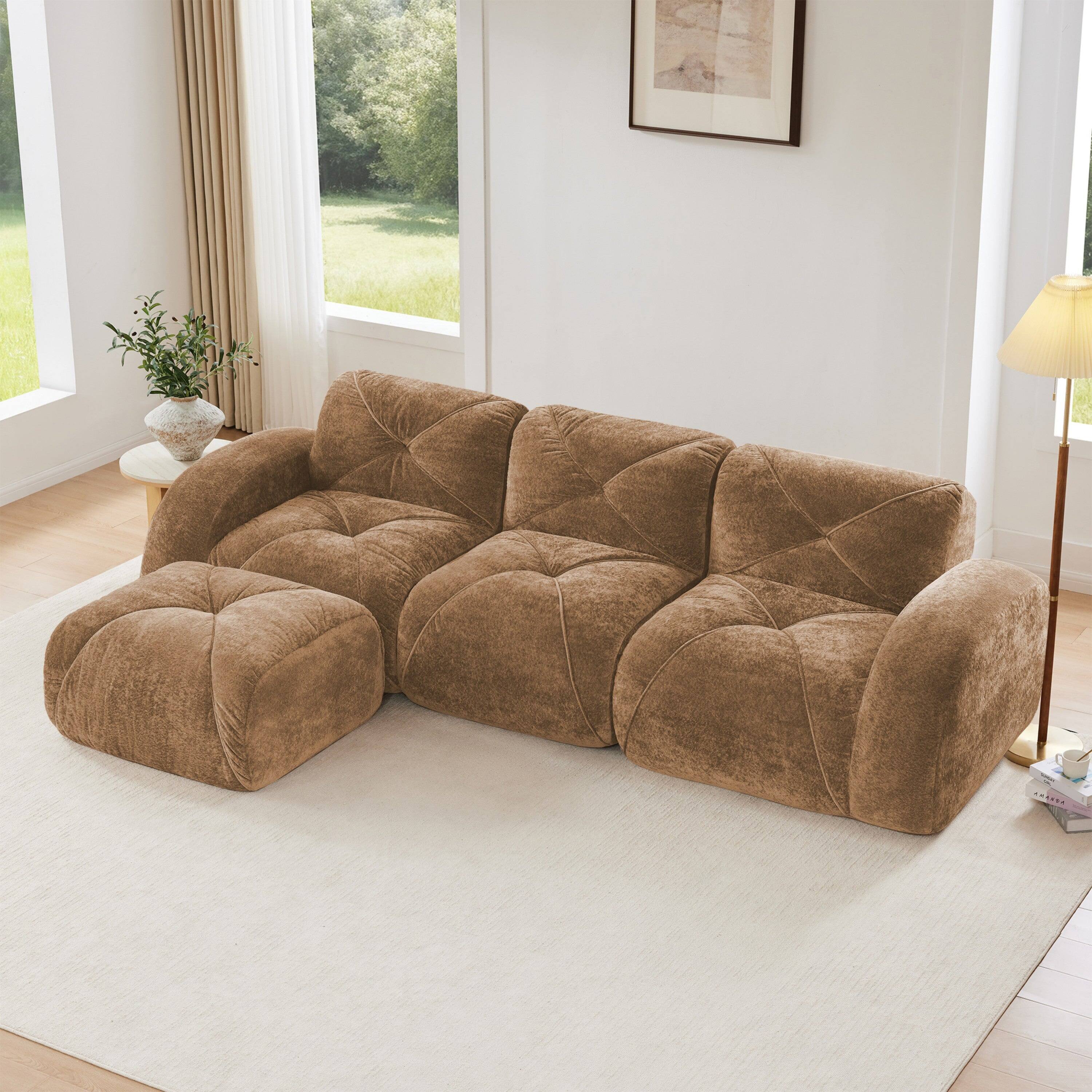 Alt View 3. Boyel Living - L Shaped Velvet Tufted Sofa Movable Ottoman 32D High Density Sponge Ergonomic Anti Slip No Assembly Living Room Camel - Camel.