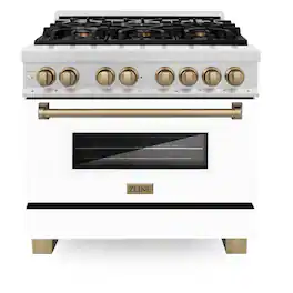 ZLINE - Autograph 36 in. Legacy Dual Fuel Range in Satin Steel w/ White & Bronze Accents (RASZ-WM-36-CB) - Stainless Steel