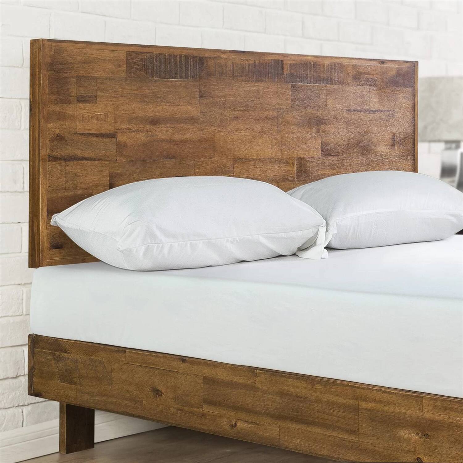 Back. Hivvago - Hivvago Full size Solid Wood Modern Platform Bed Frame with Adjustable Height Headboard - Brown.