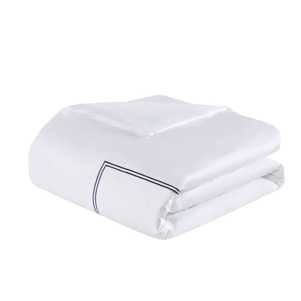 Alt View 3. Gracie Mills - Gracie Mills Mooney 500 Thread Count Embroidered Stripe Cotton Sateen Comforter Set - White/Navy.