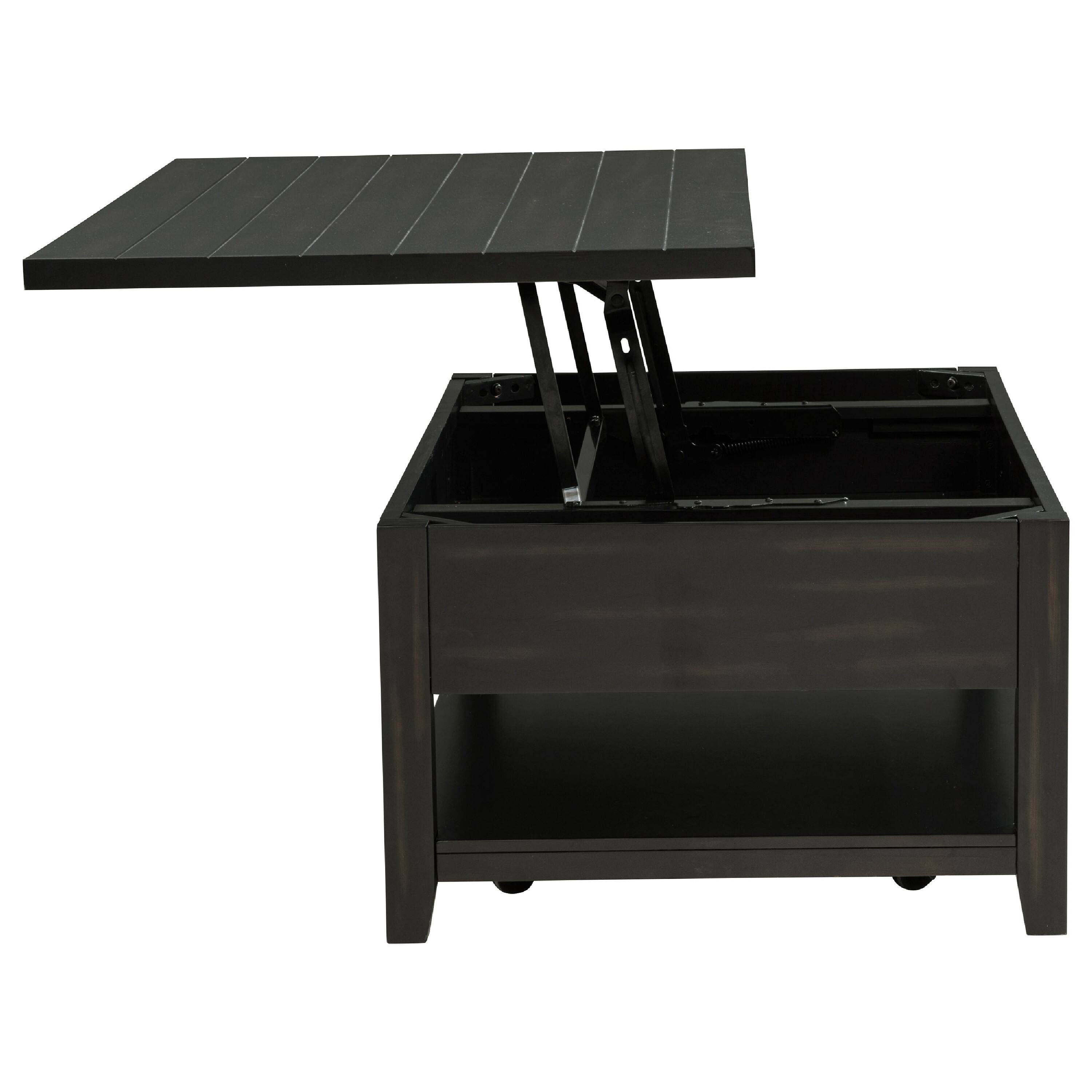 Back. Manhattan Lane - Besy Coffee Table, 36 Inch  Faux Marble,  Ring Base - Distressed Java Black.